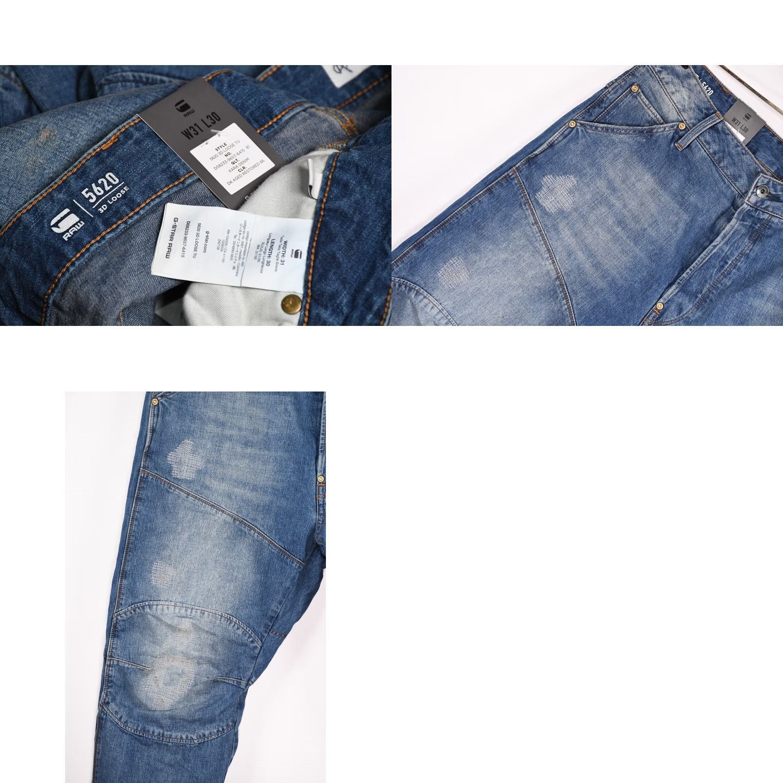 G-Star G-Star Raw Jeans 5620 3D Loose Tu Kara Denim DK Aged Restored Blue Mens W31/L30 Cotton Button Straight Size US 31 - 8 Thumbnail