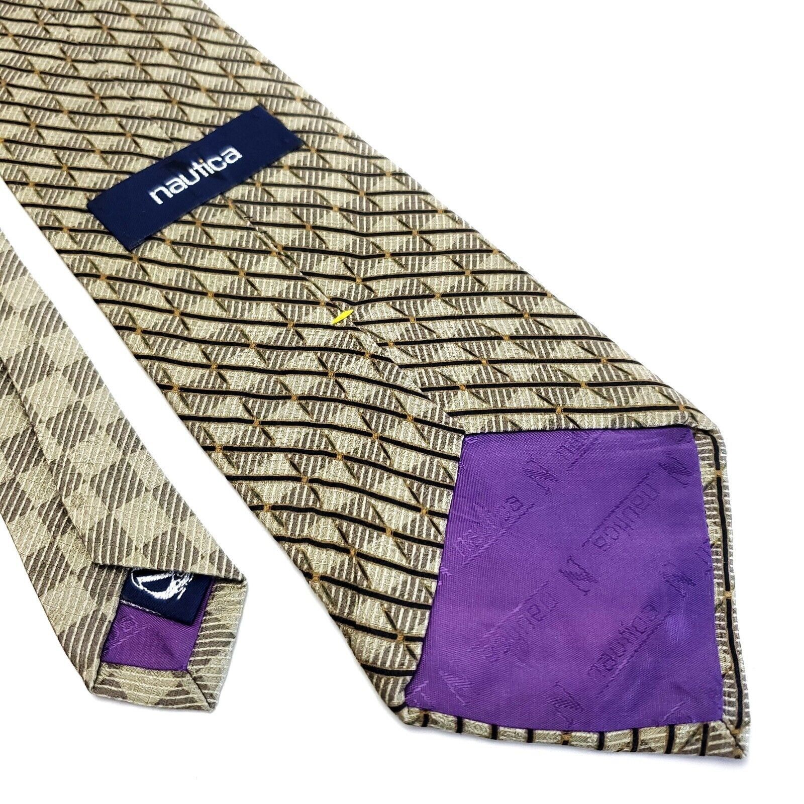 Nautica Nautica Tan Woven Short Wide Striped Geometric Silk Tie Size ONE SIZE - 6 Thumbnail