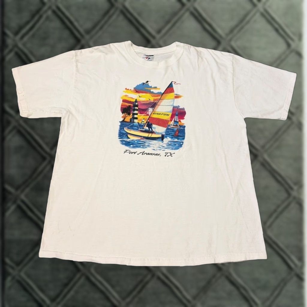 Jerzees VINTAGE Jerzees T-Shirt White XL Men Sailboat Art Port Arkansas Texas Beach Vacation Size US XL / EU 56 / 4 - 1 Thumbnail