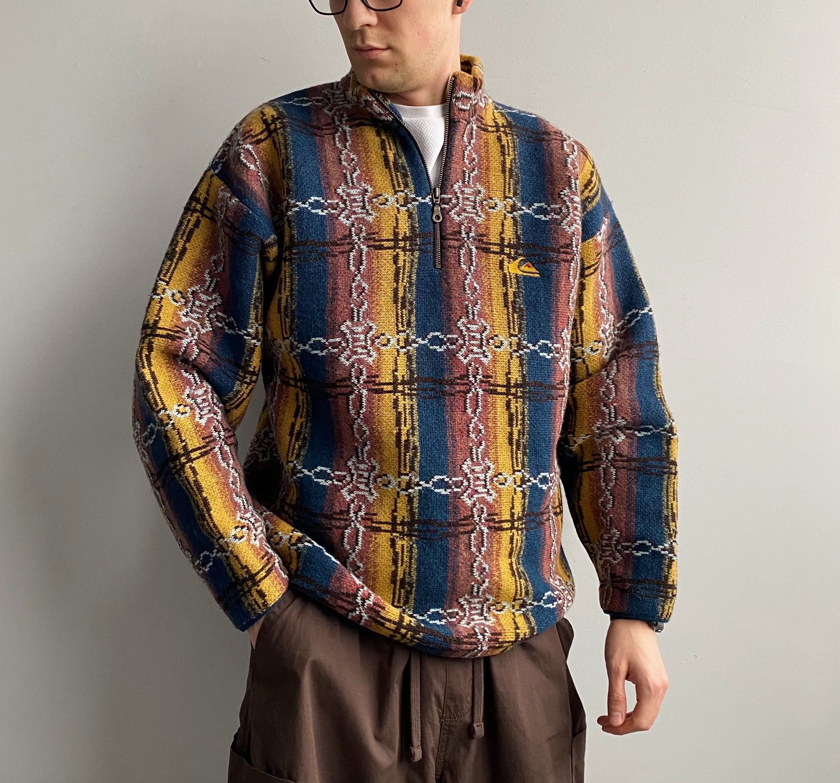 Quiksilver × Vintage Vintage 80s Rare Quiksilver Half Zip Knitting Jacket Size US M / EU 48-50 / 2 - 2 Thumbnail