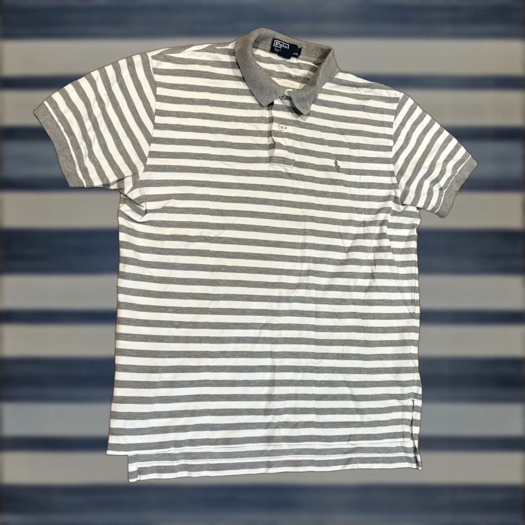 Polo Ralph Lauren Polo Ralph Lauren Shirt Gray Striped Polo Short Sleeve Collared Preppy Mens Sz L Size US L / EU 52-54 / 3 - 1 Thumbnail