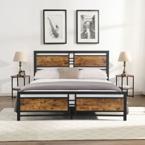 Designer × Homemade Queen Size Metal Platform Bed Frame with Wood Headboard and Size US L / EU 52-54 / 3 - 5 Thumbnail
