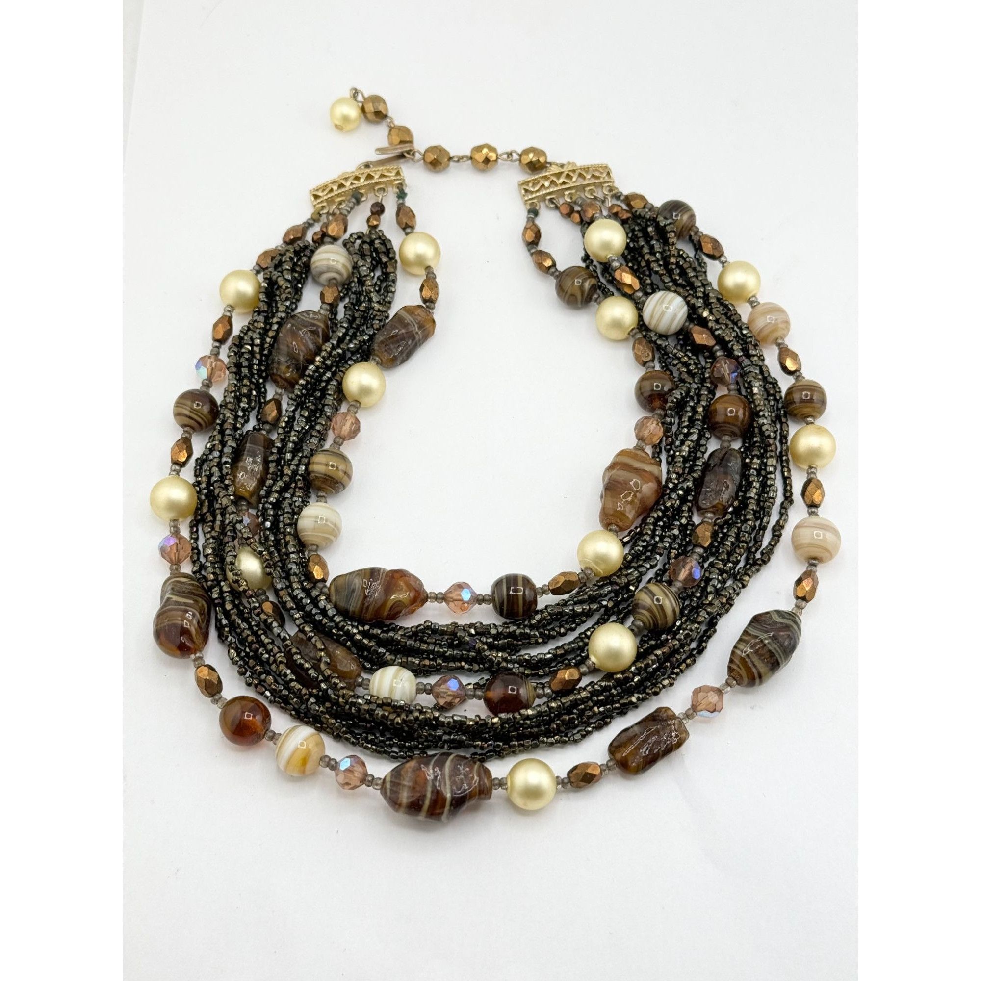 Vintage Vintage poured art glass crystal multi strand bronze beaded Size ONE SIZE - 3 Thumbnail