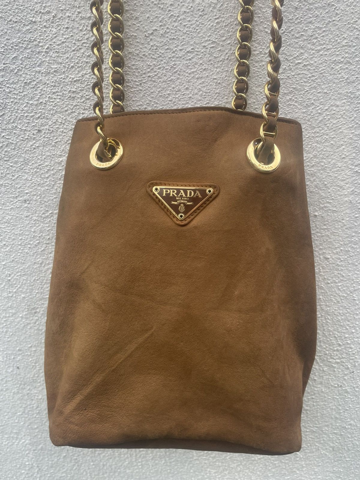 Prada Prada Brown Chain Suede Leather Shoulder Bag Size ONE SIZE - 18 Thumbnail