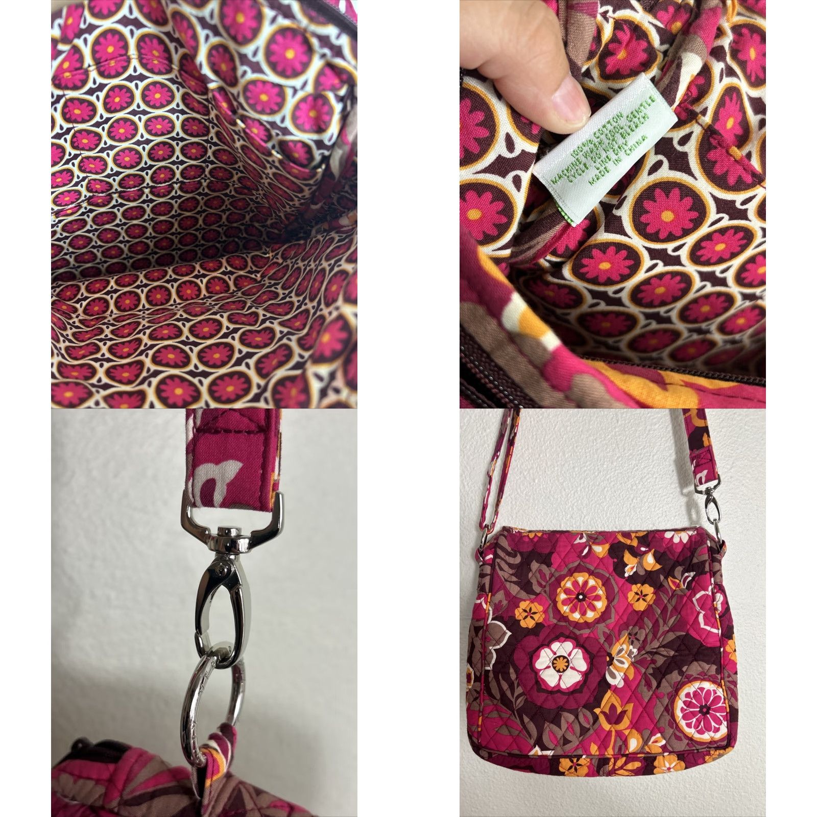 Vintage Vera Bradley Floral Crossbody Bag Magenta Adjustable Strap 11x11x1 Women Crossbody Magenta Floral Cotton 11x11x1 Size ONE SIZE - 9 Thumbnail