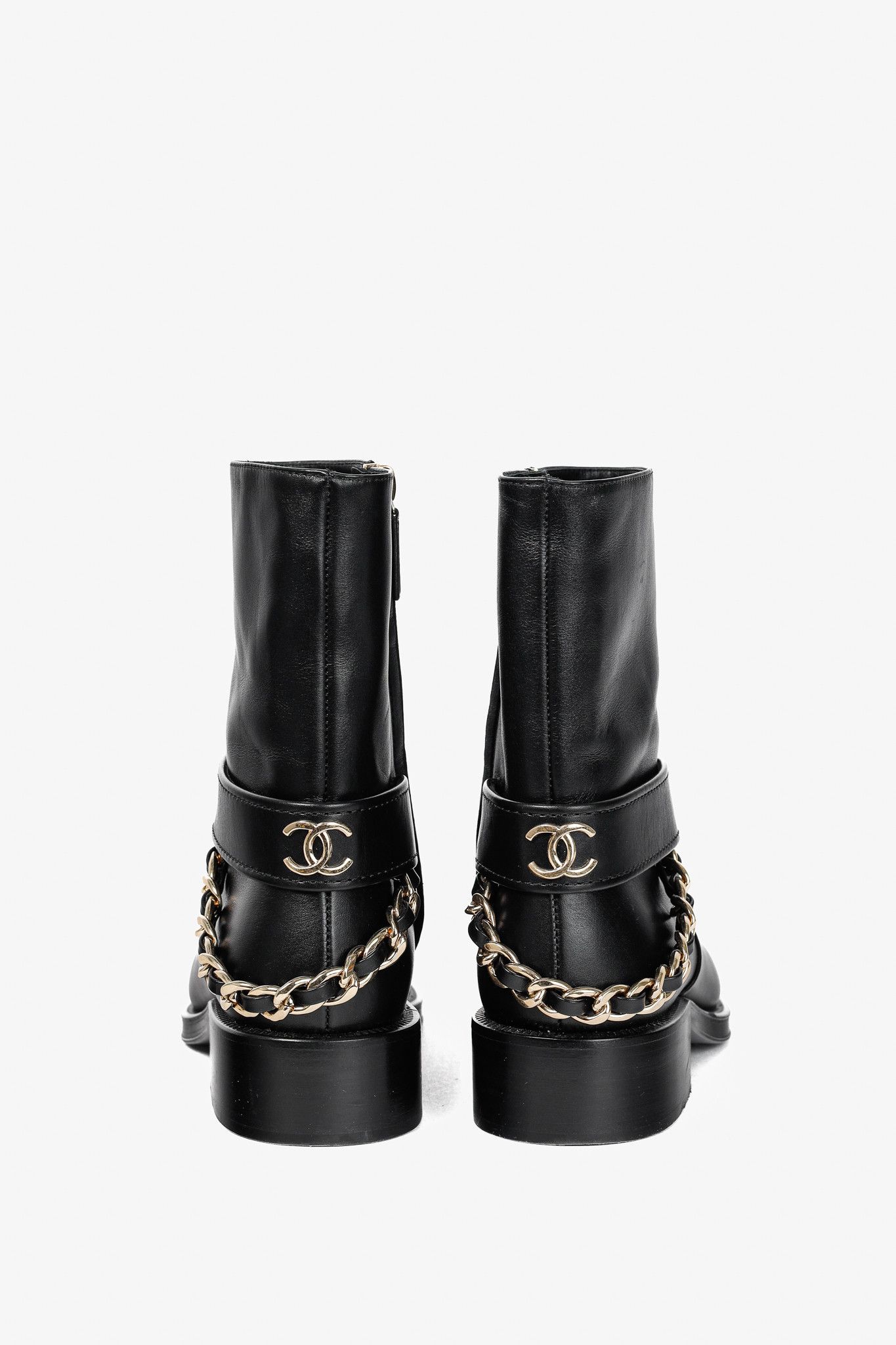 Chanel Chanel 22A Black Calfskin & Metal CC Chainlink Moto Boots Size US 5 / IT 35 - 3 Thumbnail