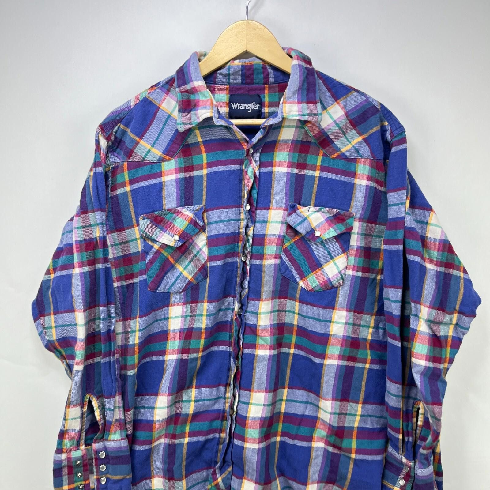 Wrangler Vintage 90s Wrangler Plaid Snap Button Up Shirt XL Pearl Size US XL / EU 56 / 4 - 2 Thumbnail