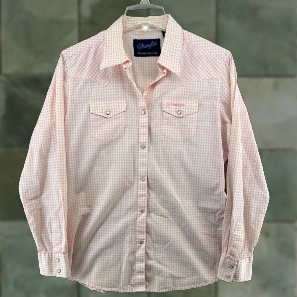 Wrangler VINTAGE Wrangler Western Shirt Womens M Pink Check Pearl Snap 100% Cotton Cowgirl | 90s Theme Size M / US 6-8 / IT 42-44 - 1 Thumbnail