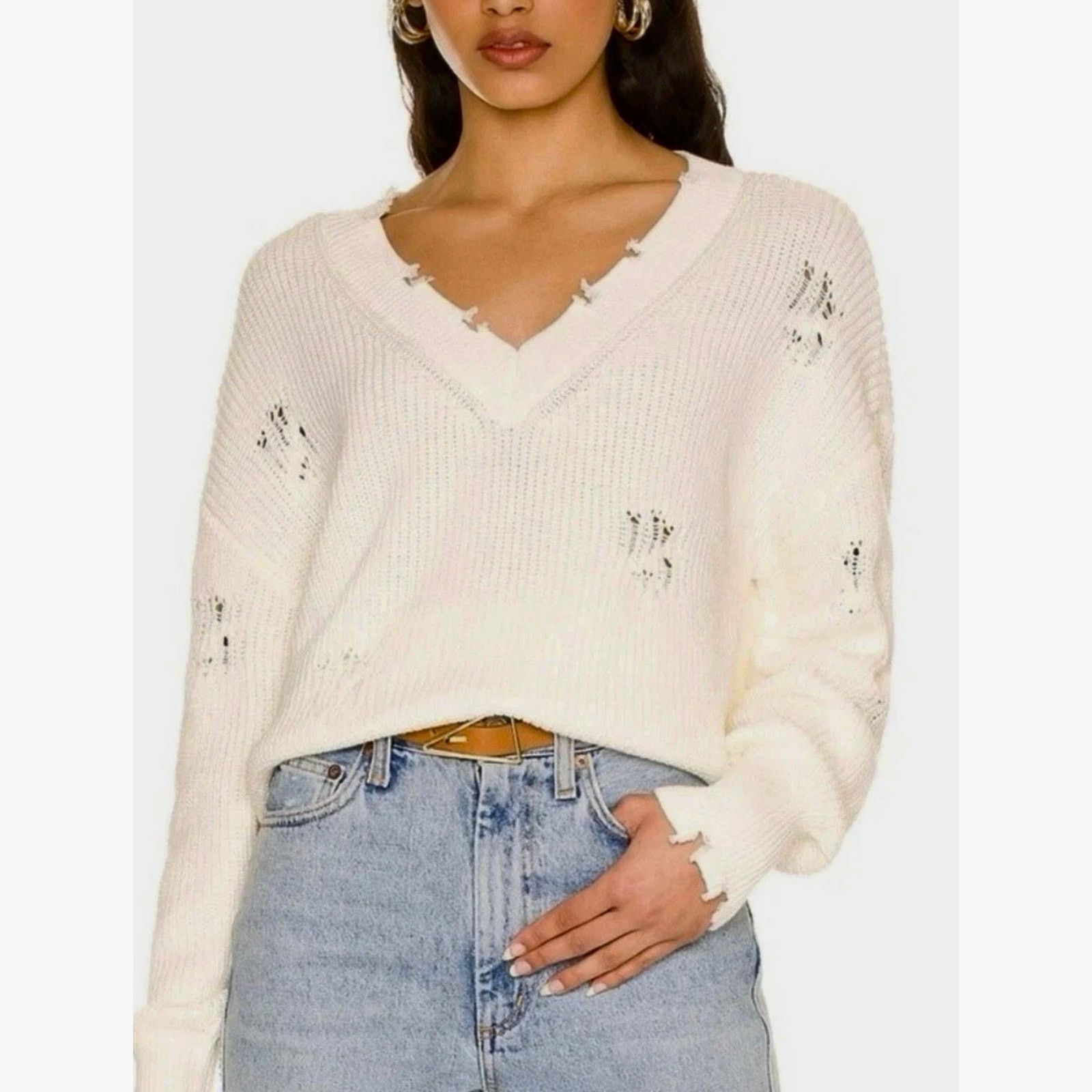 Other 525 America Distressed Shaker V-Neck Sweater in Chalk size M Size M / US 6-8 / IT 42-44 - 7 Thumbnail