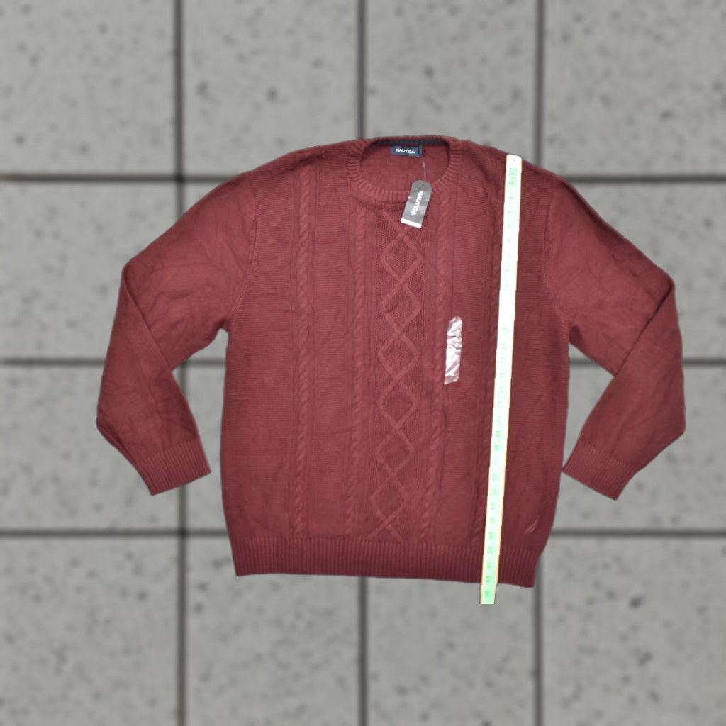 Nautica Nautica Sweat er Crewneck Pullover Knit Cable XXL Royal Burgundy Red Cotton Men’s Size US XXL / EU 58 / 5 - 1 Thumbnail