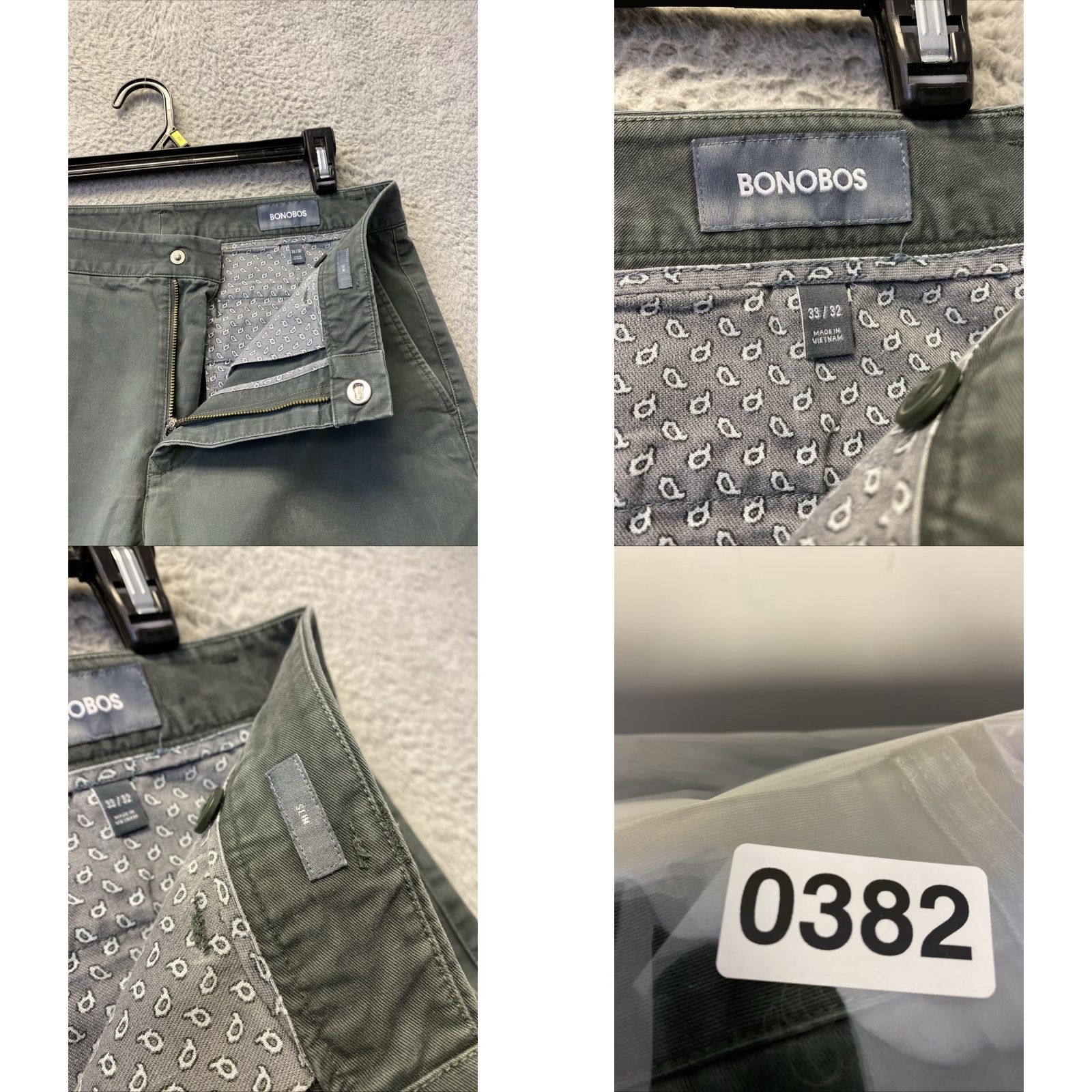 Bonobos Bonobos Chino Pants Mens 33x32 Olive Green Slim fit Straight Leg 32 Inseam Casual Smart-Casual Size US 33 - 8 Thumbnail