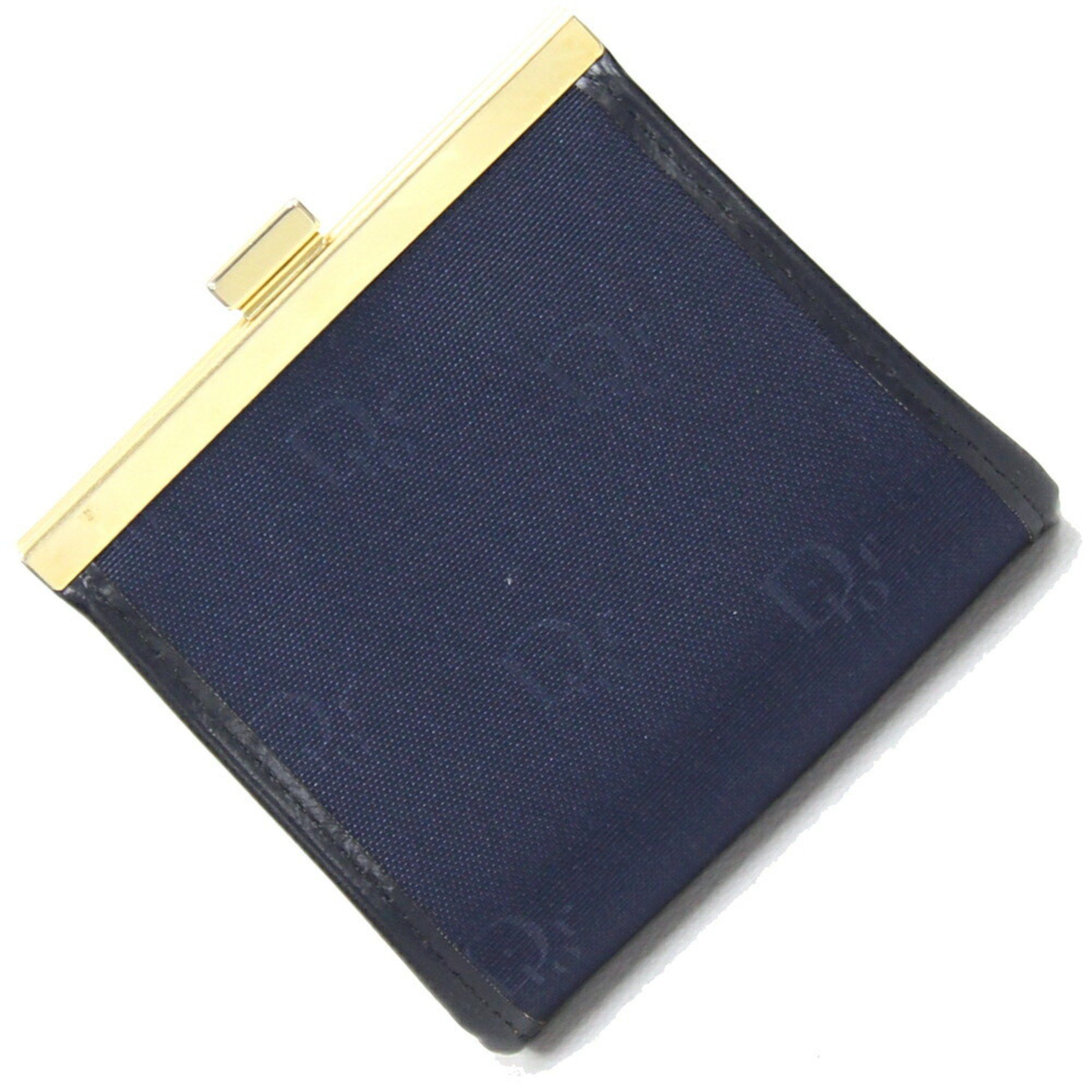 image of Christian Dior Dior Coin Case Navy Canvas Leather Purse Compact Women's Christian