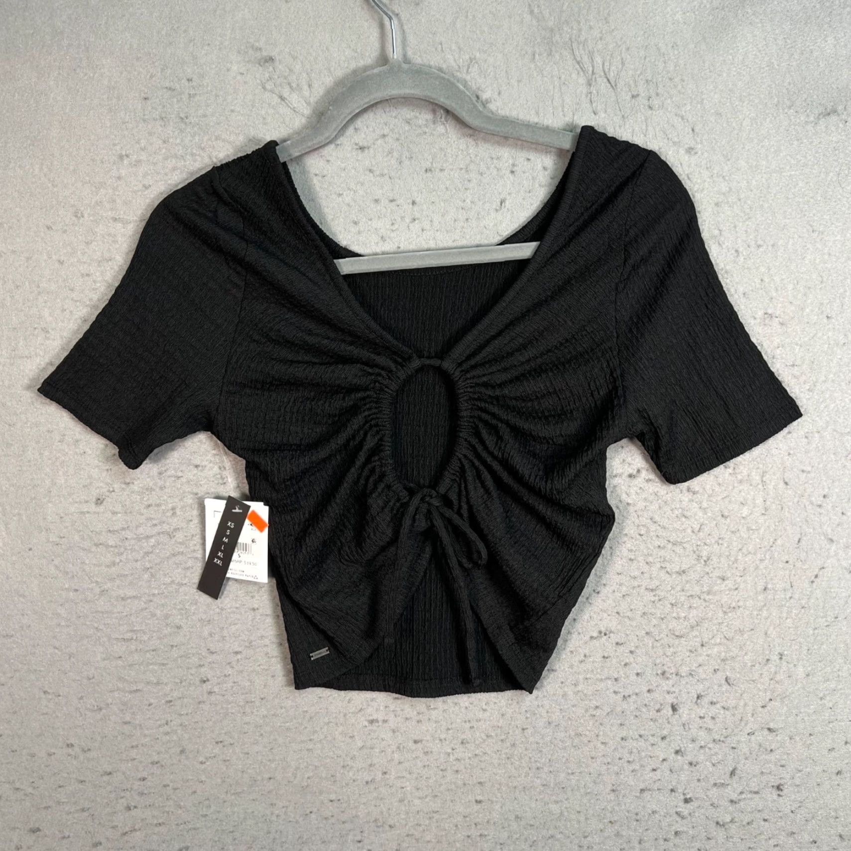 O'Neill ONeill Womens Size Small Black 2-Way Wear Crinkle Crop Top W/ Back Tie NEW! Shirt Cropped Summer Womens Small Black 2-Way Size S / US 4 / IT 40 - 2 Thumbnail