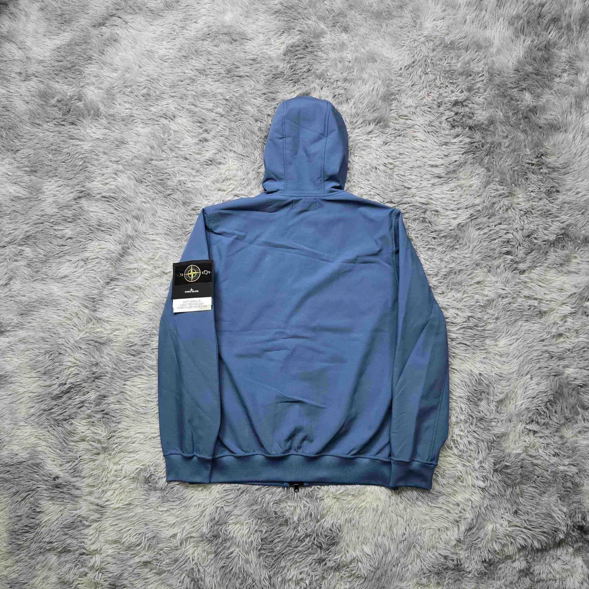 stone island soft shell zip jacket in sky blue