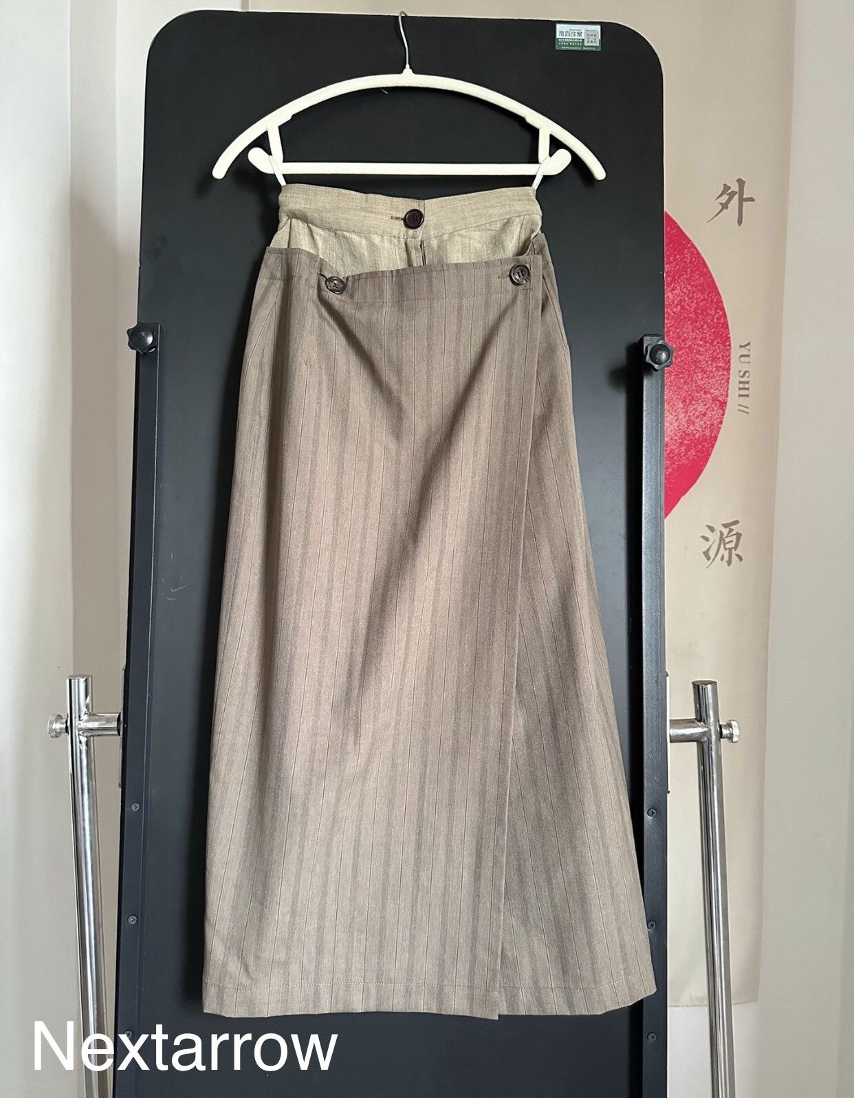 Gray High Waisted A Line Wool Midi Skirt 2409