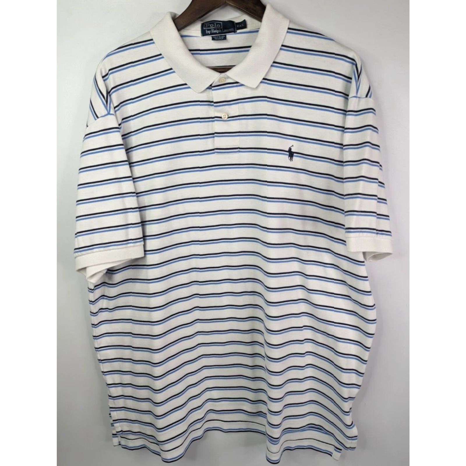 Polo Ralph Lauren VINTAGE Polo Ralph Lauren Short Sleeve Polo Men 2XL Blue White Striped Pony Shirt Size US XXL / EU 58 / 5 - 2 Thumbnail