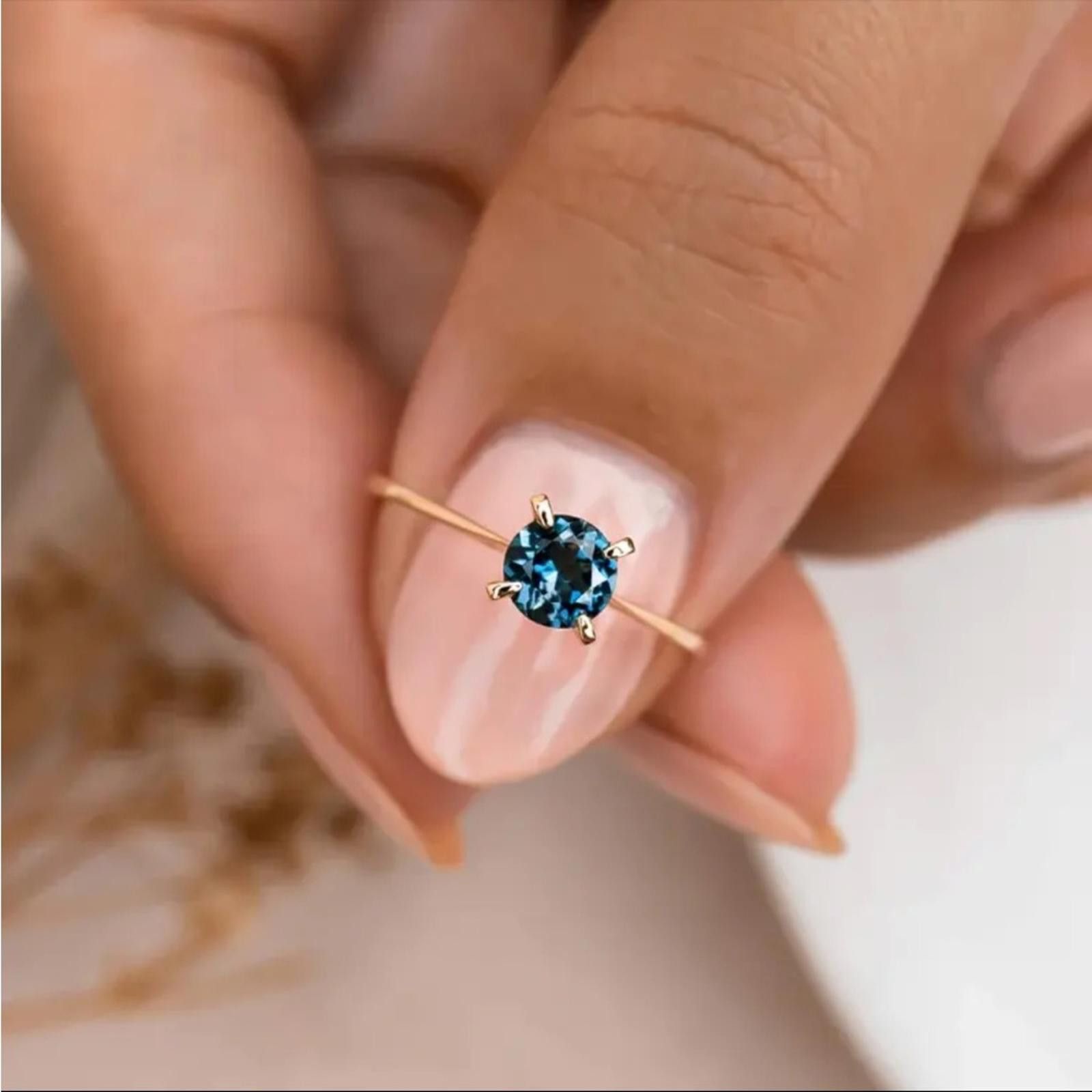 Gold Plated Blue Topaz Ring Size 6