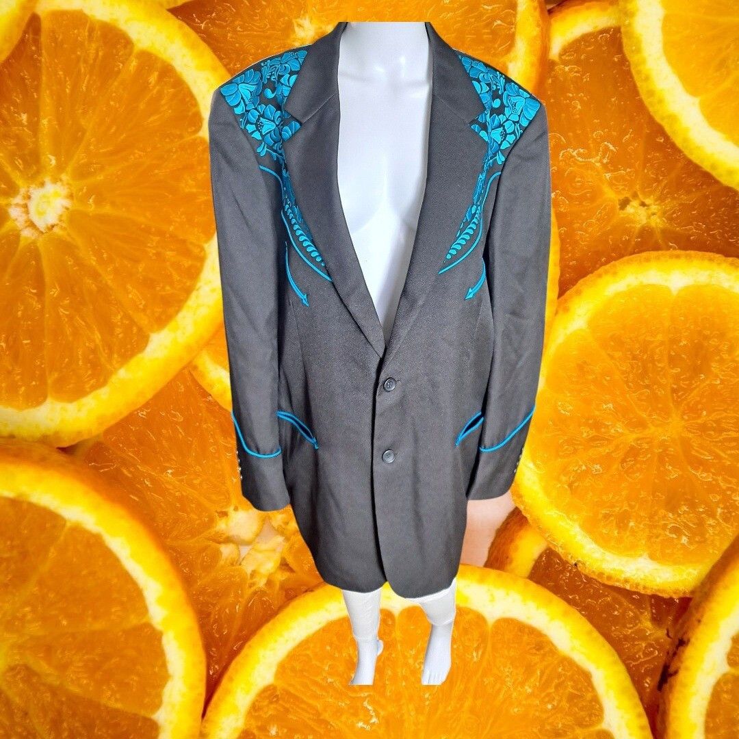 Other Scully Western Blazer Turquoise Floral Embroidery Cowboy Jac Size 44R - 1 Thumbnail