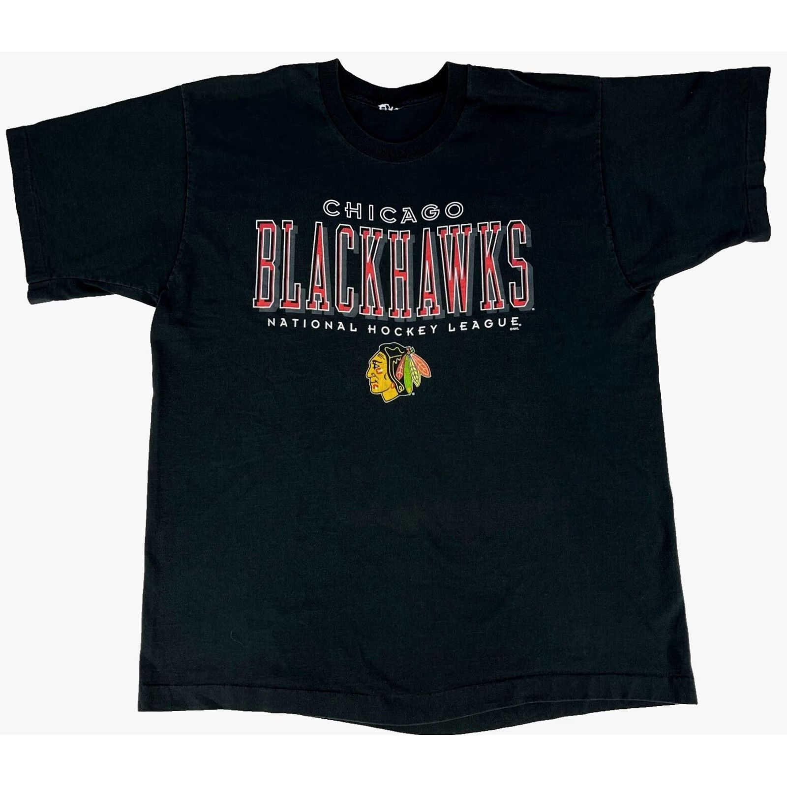NHL VINTAGE Men’s 90s Chicago Blackhawks T-Shirt XL Black Logo Short Sleeve Crew Neck Size US XL / EU 56 / 4 - 2 Thumbnail