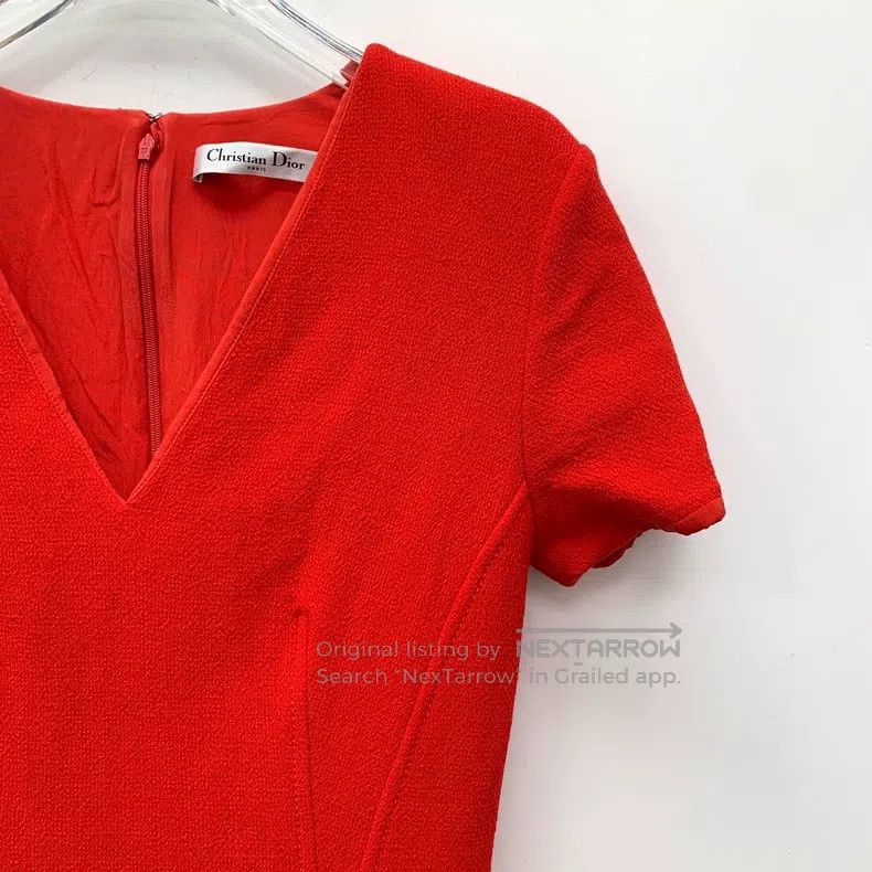 Dior Dior Red hem ruffled wool V-neck short-sleeved dress Size S / US 4 / IT 40 - 3 Thumbnail