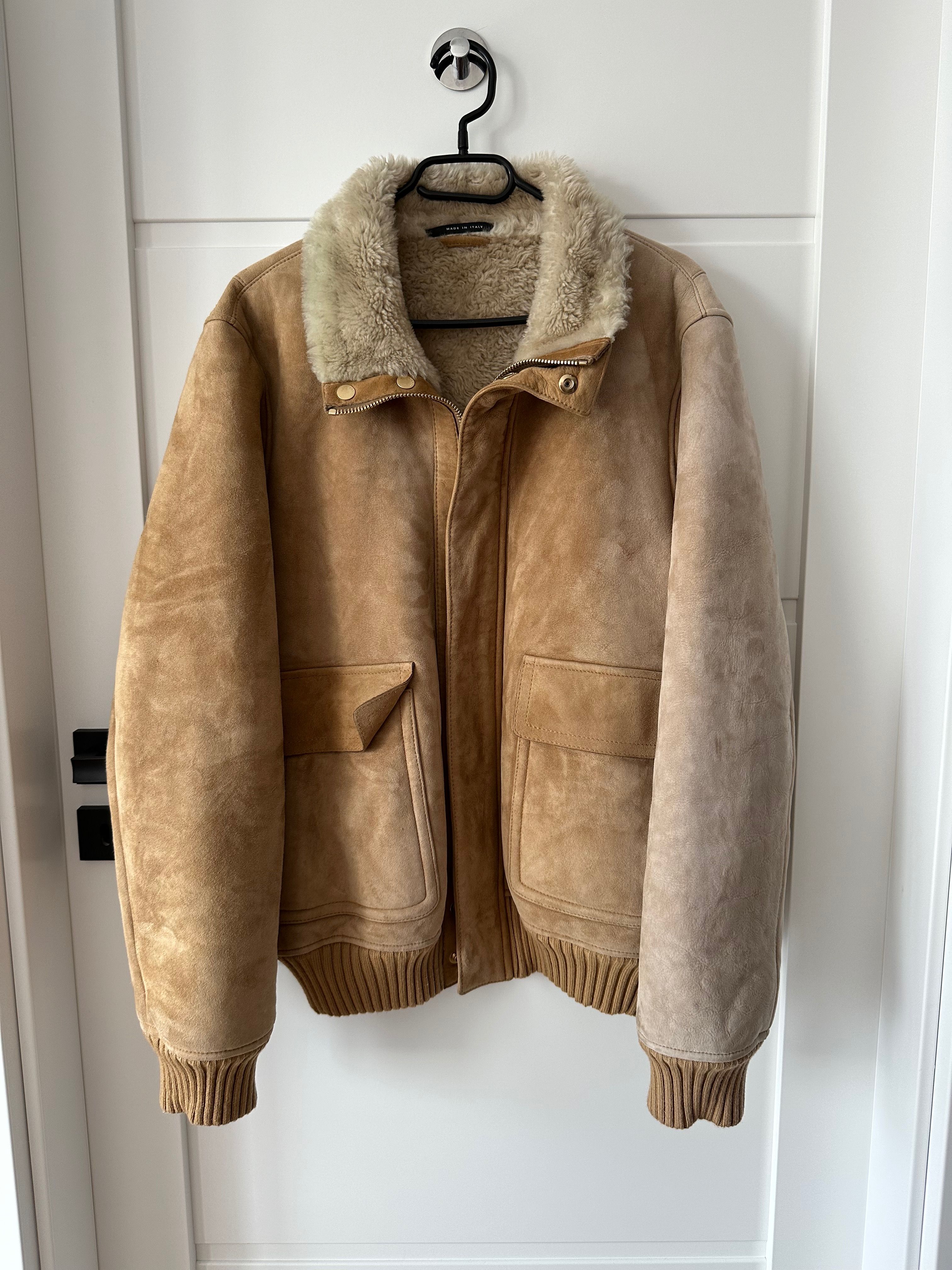 Pre-owned Gucci X Tom Ford Shearling Suede Wool Bomber Jacket In Sand