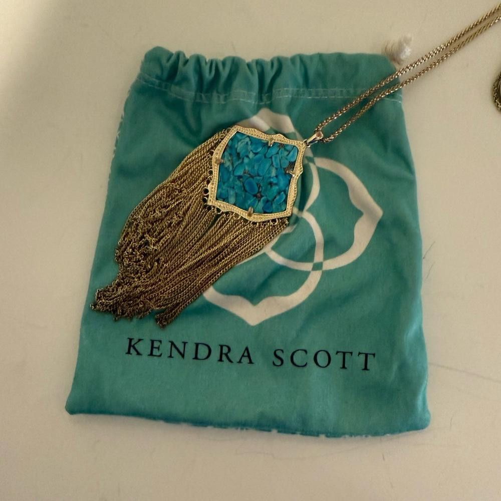 Designer Kendra Scott Kingston Bronze Vein Turquoise Fringe Necklace Size ONE SIZE - 10 Thumbnail