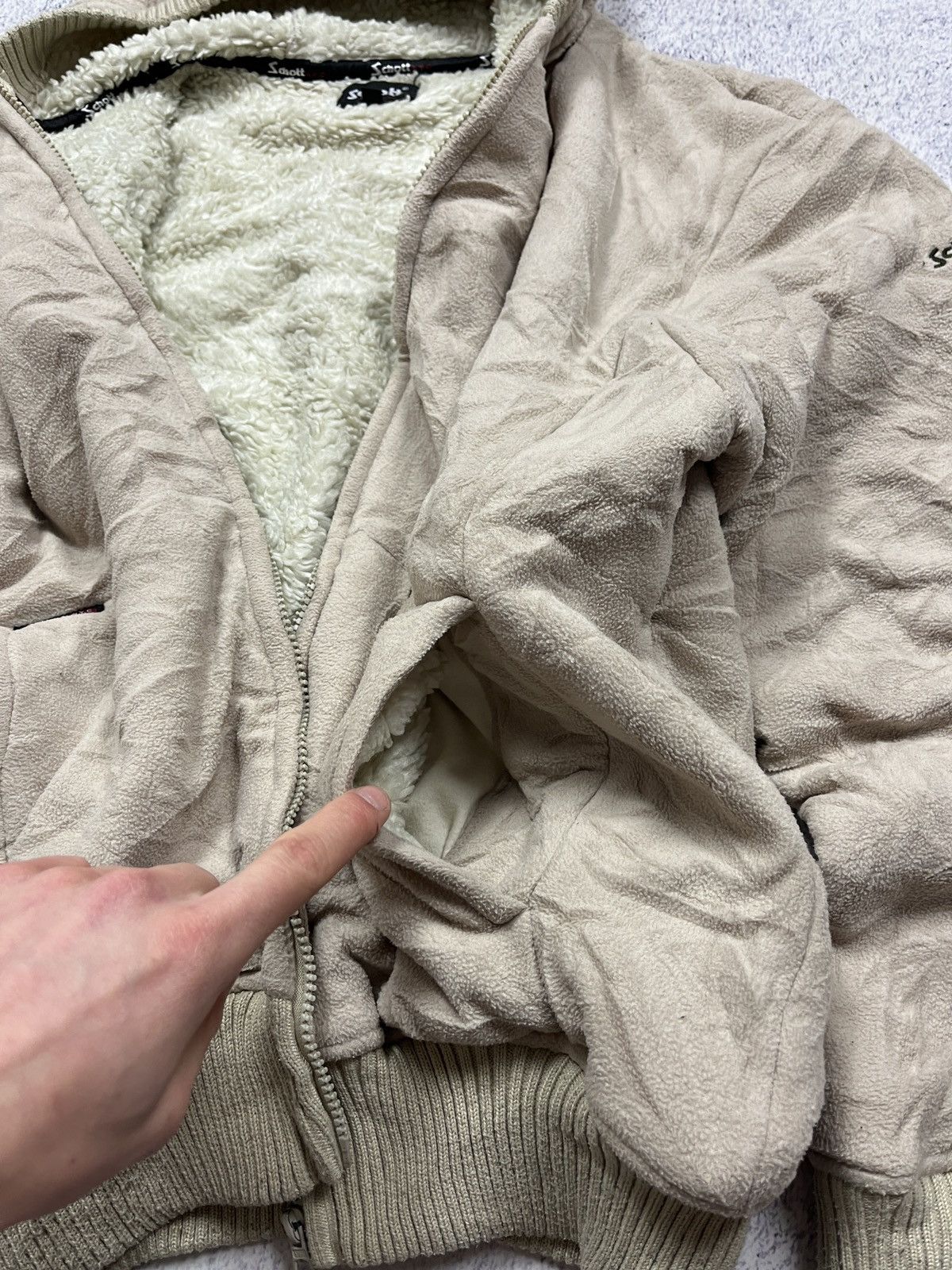Schott × Vintage Vintage 90s Schott Fleece Zip Hoodie Sherpa Jacket Size US L / EU 52-54 / 3 - 14 Thumbnail