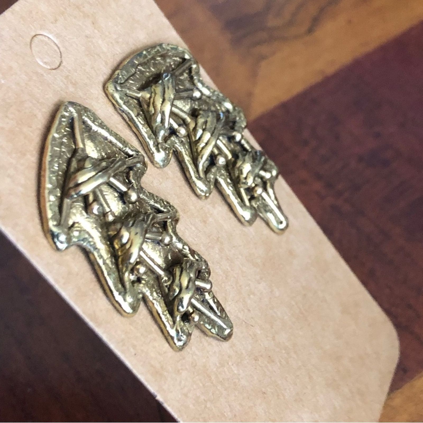 Vintage Vintage IXEL Mexican solid brass leaf design earrings Size ONE SIZE - 2 Thumbnail