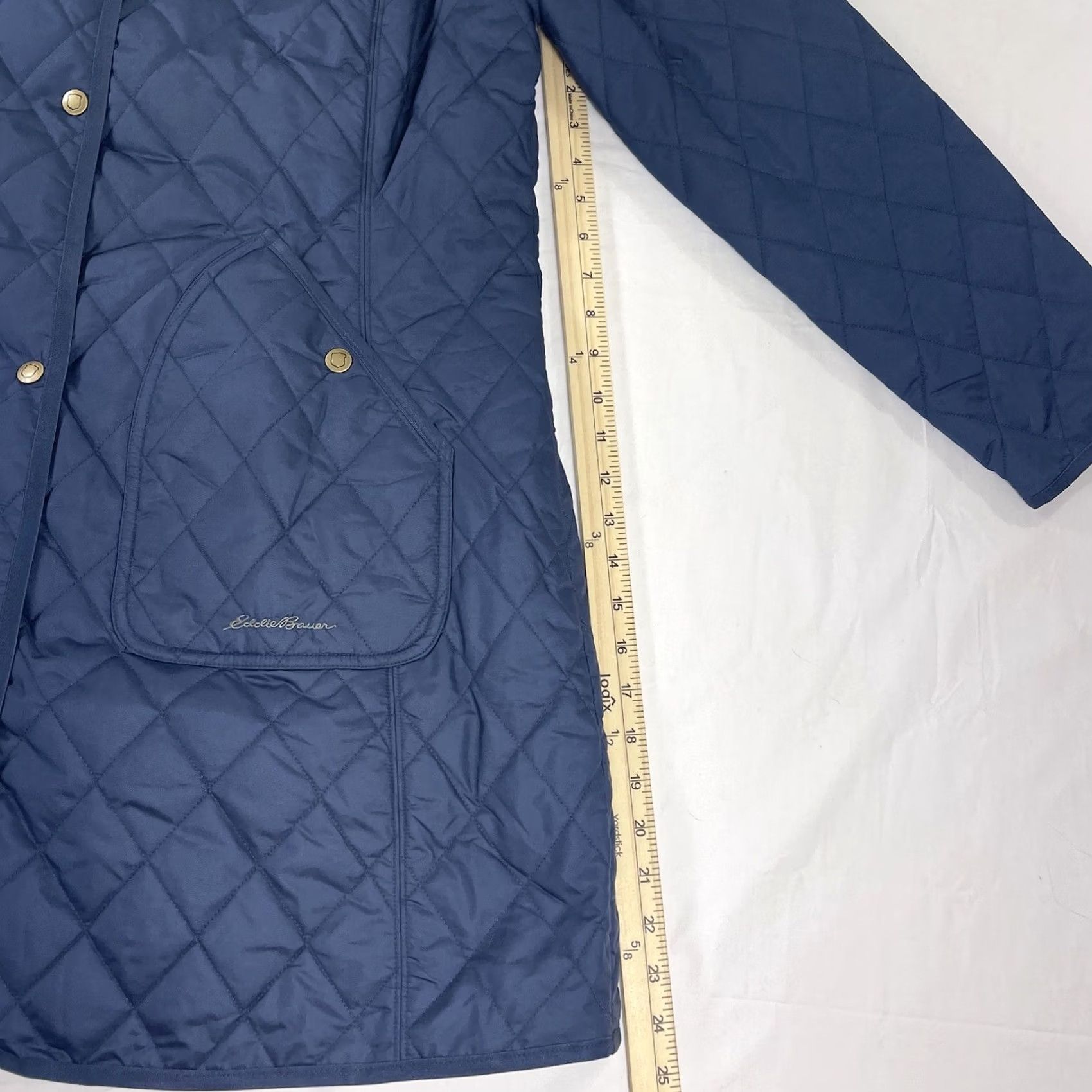 Eddie Bauer VINTAGE Eddie Bauer Women's XL Sportshop Long Jacket Quilted Navy Blue Coat Snap Button All Seasons Pockets Fall Winter Spring Mens Womens Girls Boys Size XL / US 12-14 / IT 48-50 - 6 Thumbnail