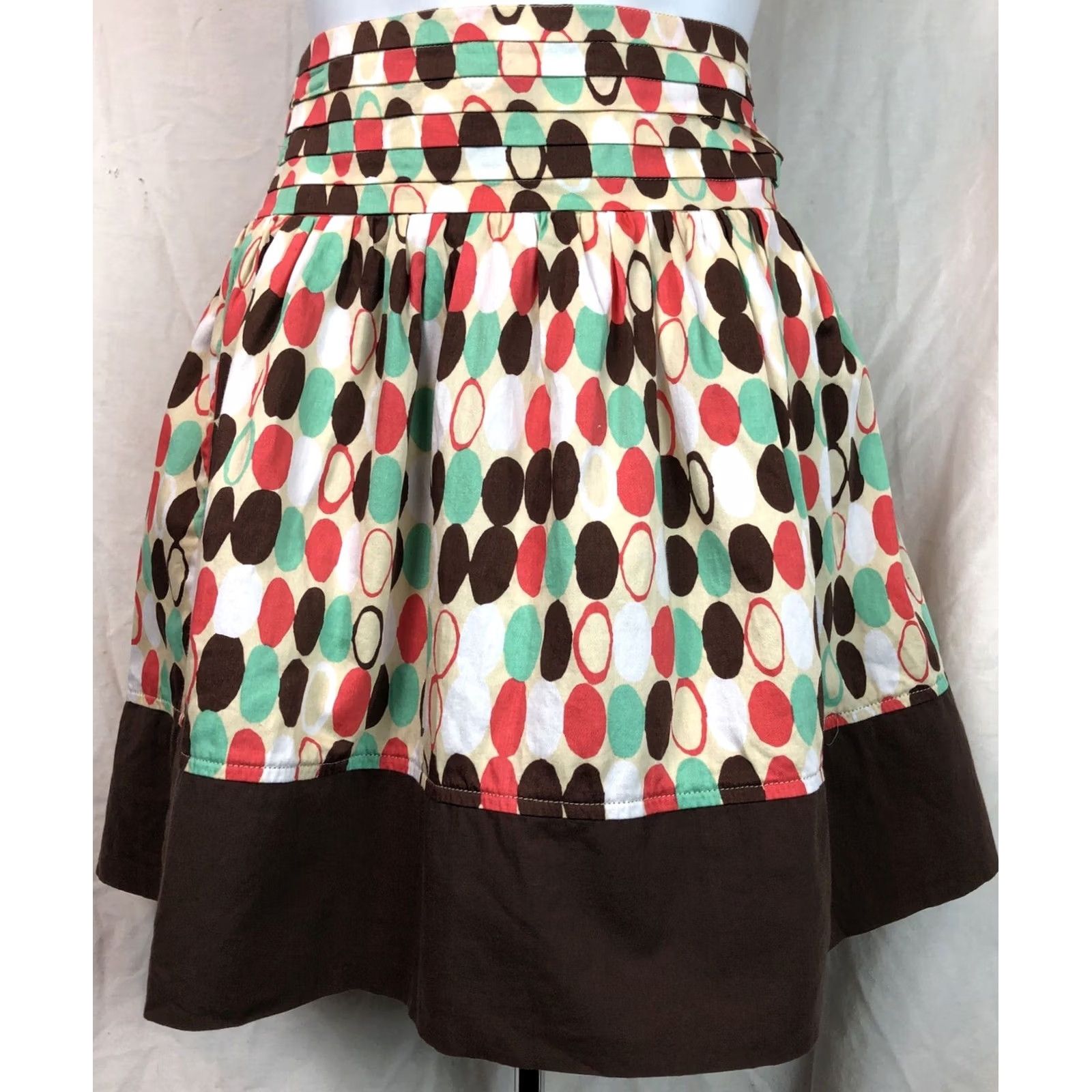 XOXO Vintage XOXO Fit & Flare Mini Skirt M Brown/green/orange Polka Dots 31”waist Y2K 90s Size 32" / US 10 / IT 46 - 5 Thumbnail