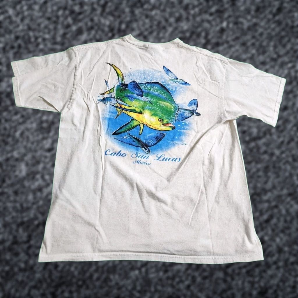 Doublet Vintage Yazbek T-Shirt Mens XL White Crew Neck Fish Double-Sided Distressed Marlin Short Sleeve Size US XL / EU 56 / 4 - 1 Thumbnail