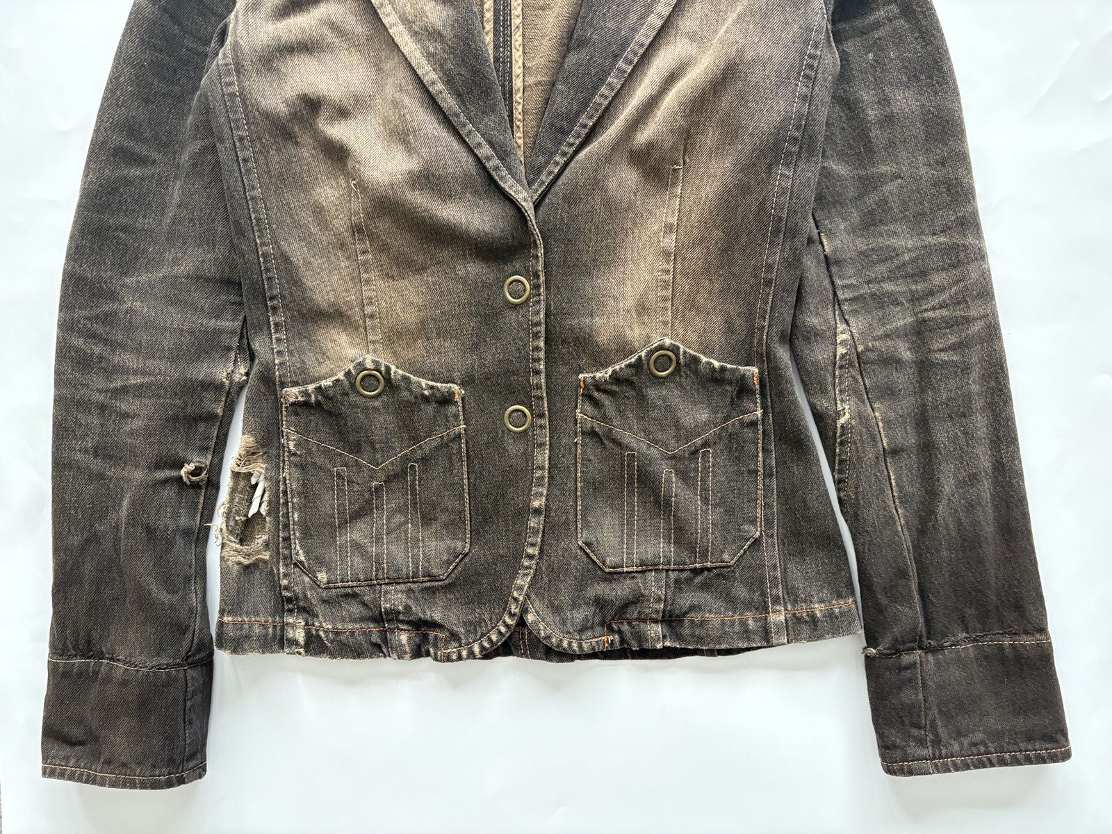 Japanese Brand Distressed Dark Brown Denim Blazer Jacket Opium Archive S Size S / US 4 / IT 40 - 3 Thumbnail