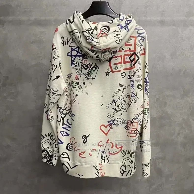 Givenchy Givenchy Beige Graffiti Pattern Logo Hoodie Size US M / EU 48-50 / 2 - 2 Thumbnail