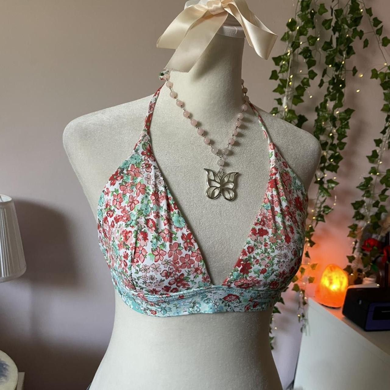 Vintage Floral bikini top with adjustable straps and tie back Size M / US 6-8 / IT 42-44 - 2 Thumbnail