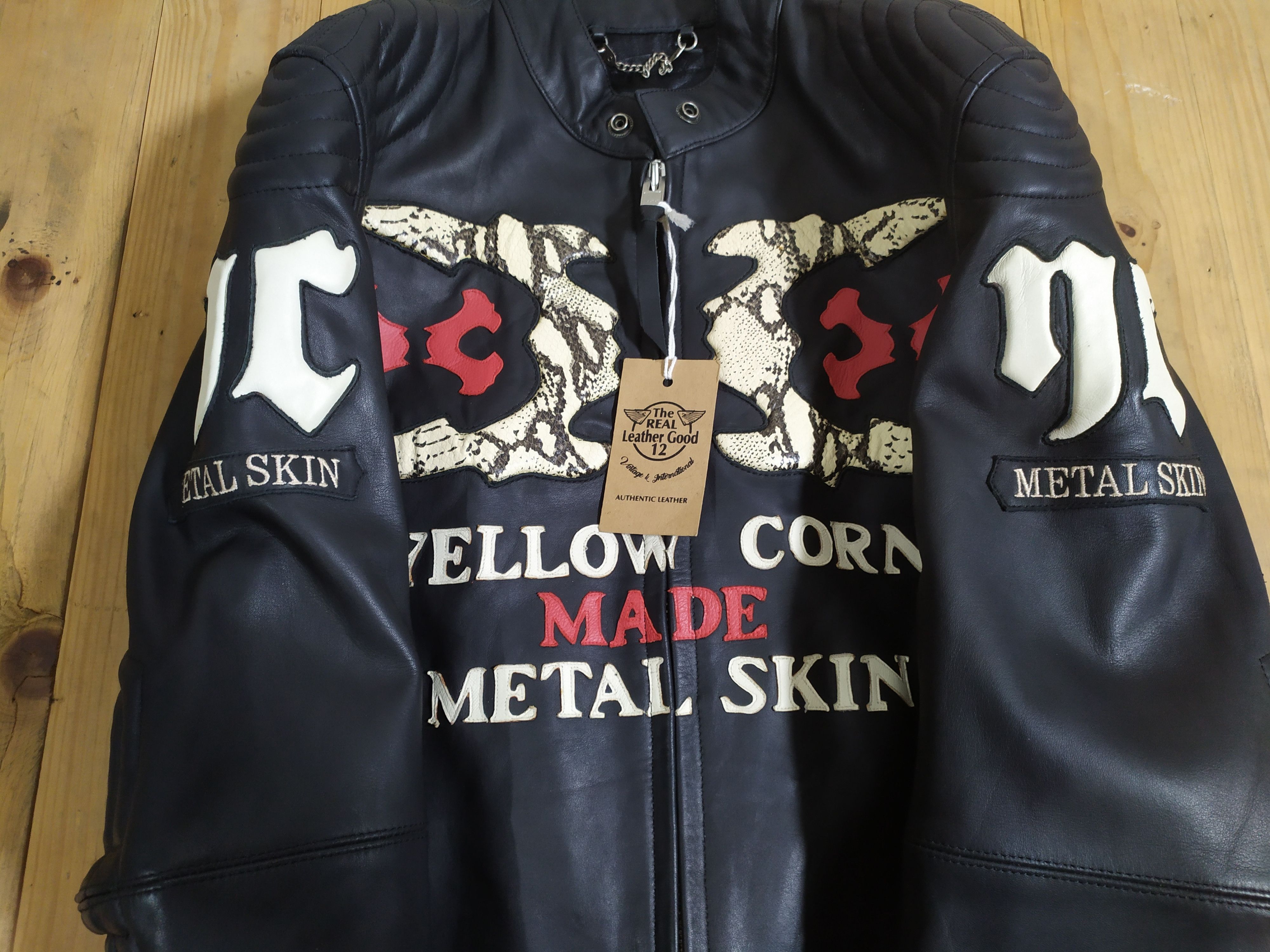 Genuine Leather YELLOW CORN MOTOR SPORTS MADE METAL SKIN LEATHER JACKET Size US M / EU 48-50 / 2 - 3 Thumbnail
