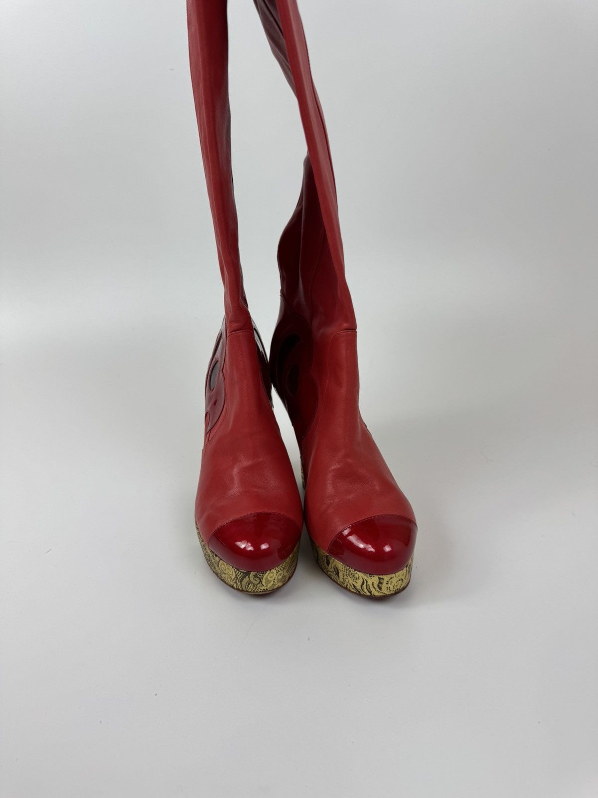 Chanel Chanel Paris Red Leather Over Knee Wadge Boots Avant Garde Size US 9 / IT 39 - 10 Thumbnail