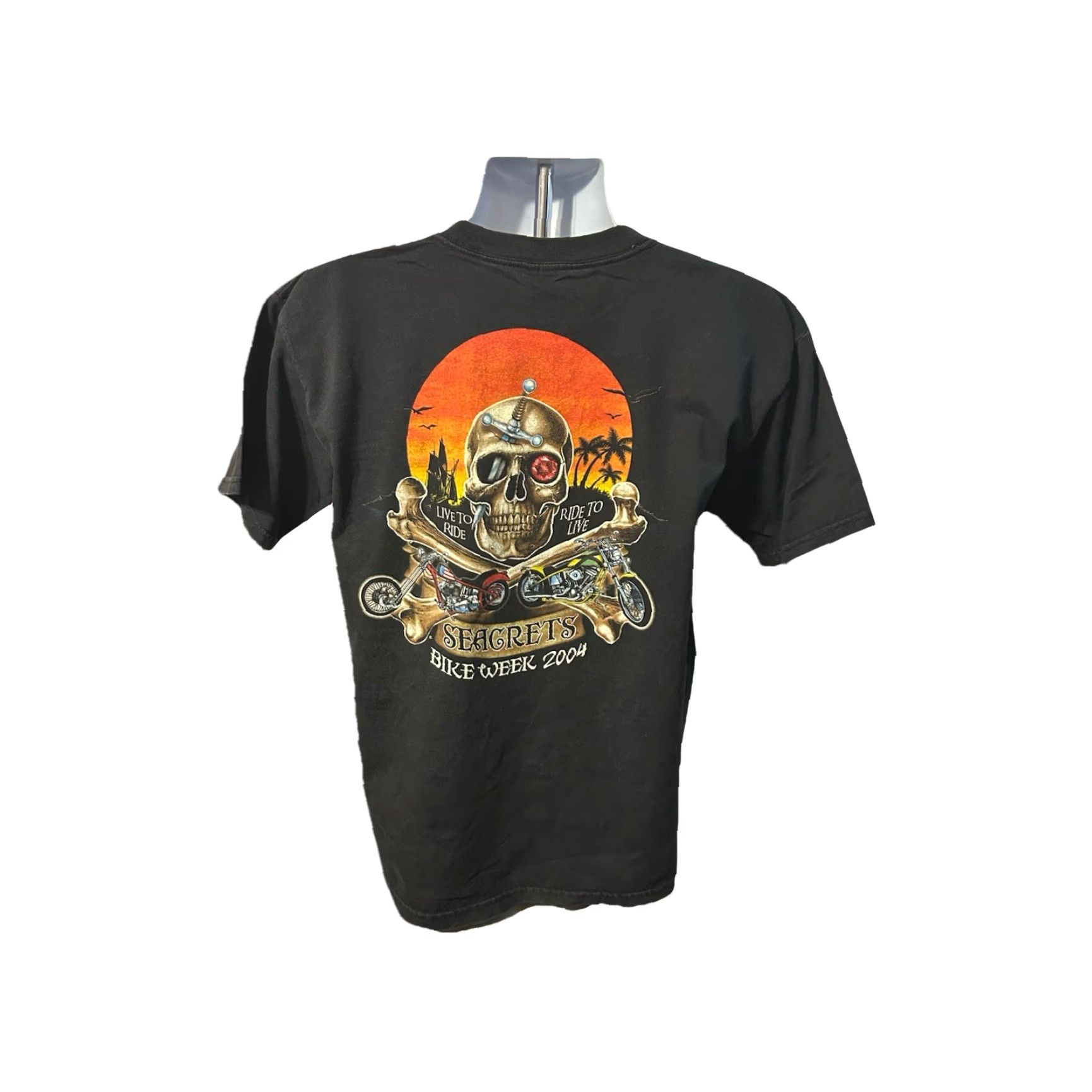 Gildan VINTAGE Gildan T-Shirt Seagrets Ocean City Jamaica USA Bike Week 2004 Black Short Sleeve Men M XS? Size US M / EU 48-50 / 2 - 2 Thumbnail