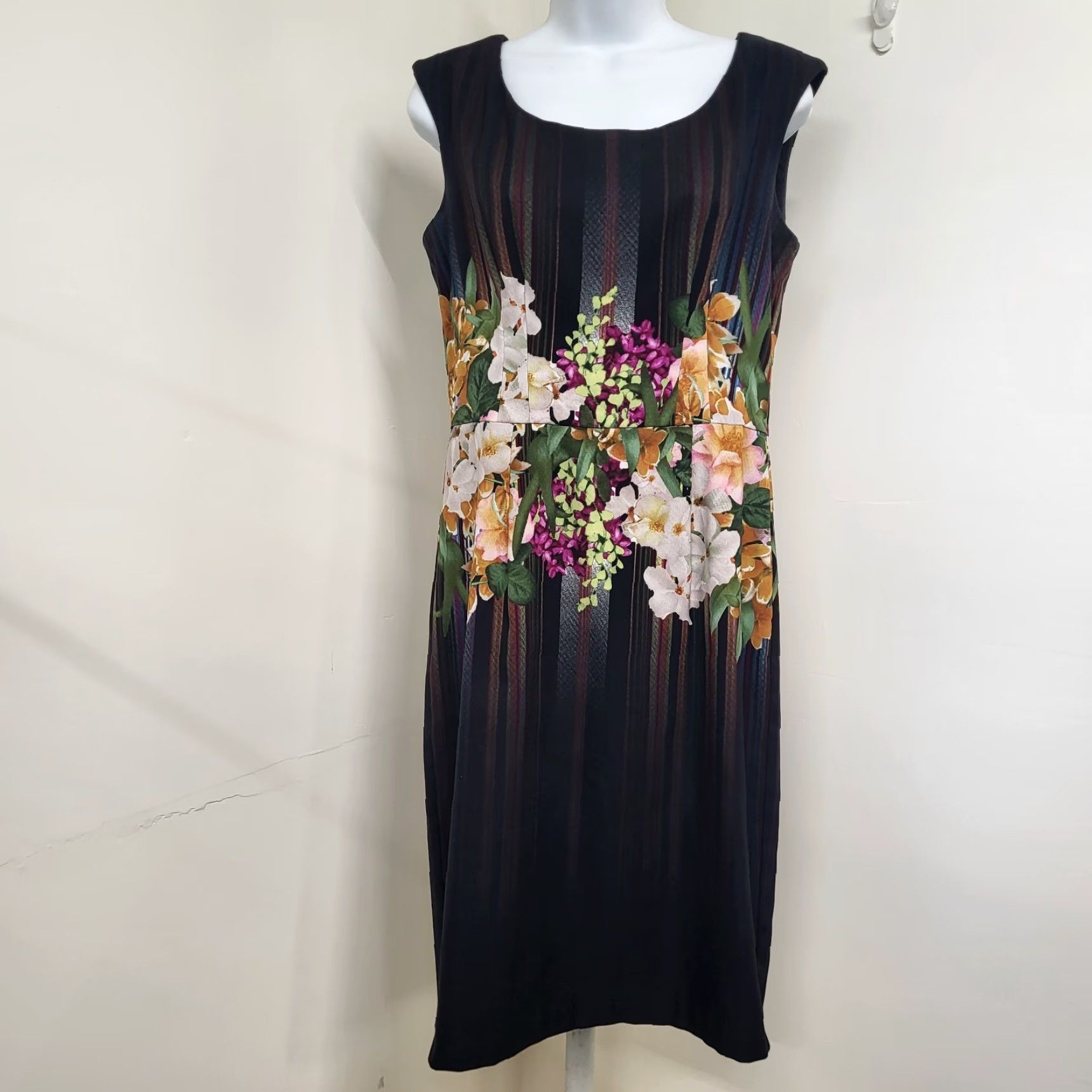 MAGGY LONDON Maggie London Dress Womens 8 Sheath Knee Length Floral Multicolor Black Sleeveless Size M / US 6-8 / IT 42-44 - 2 Thumbnail