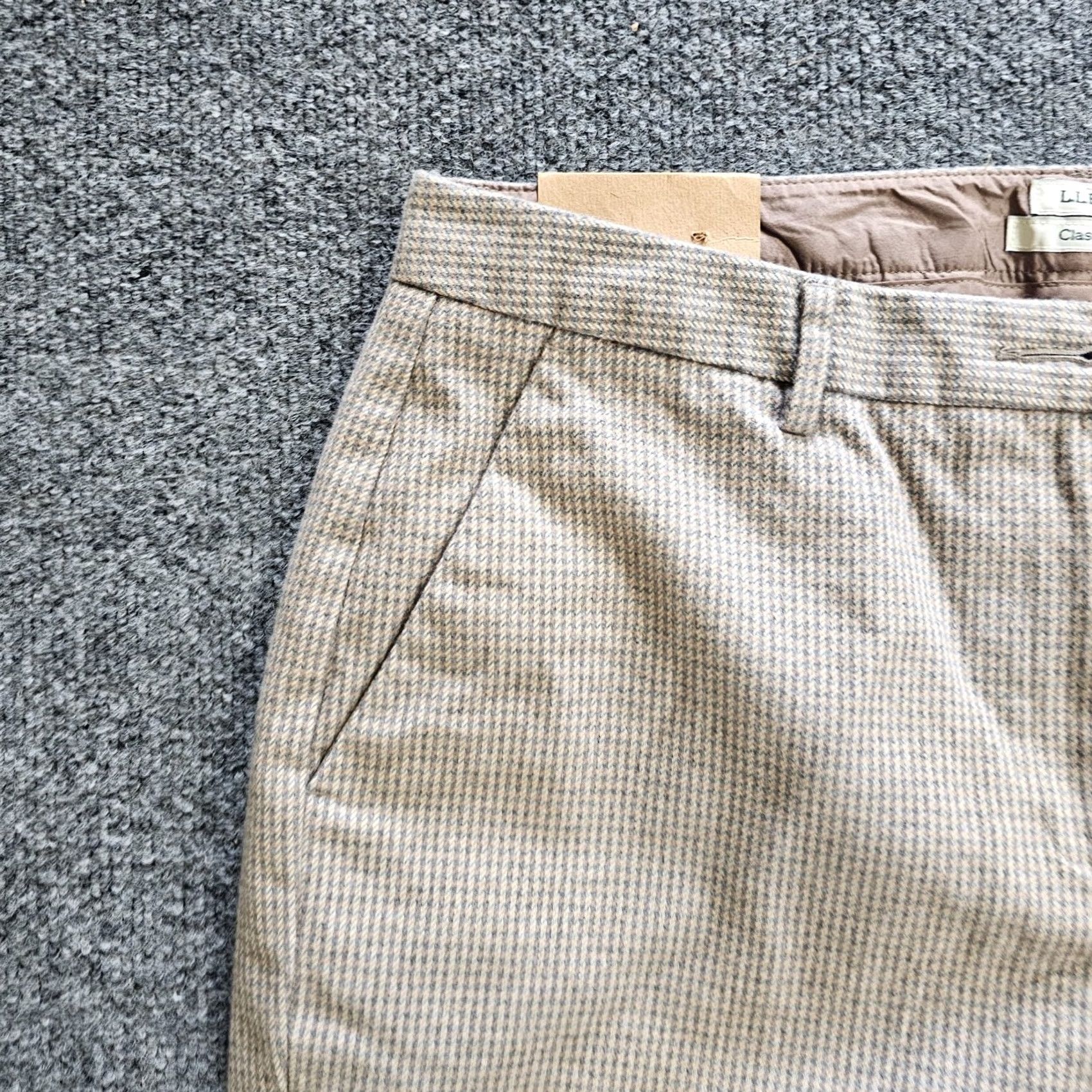 Vintage L.L. Bean Pants Womens 14 Beige Flannel Houndstooth Straight Leg Career Classic Size 36" / US 14 / IT 50 - 3 Thumbnail