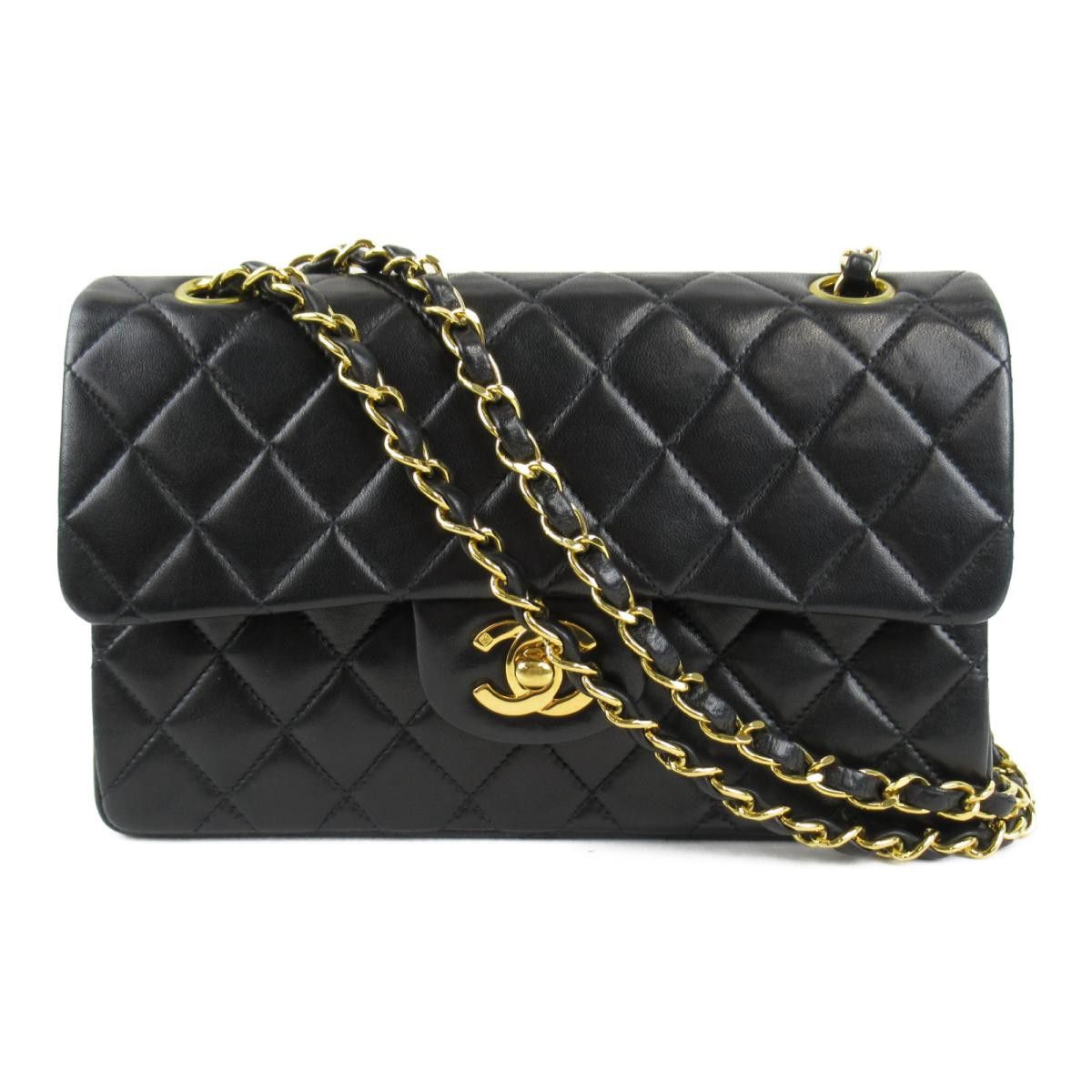 image of Chanel Matelasse W Flap Chain Shoulder Bag Lambskin Black, Women's