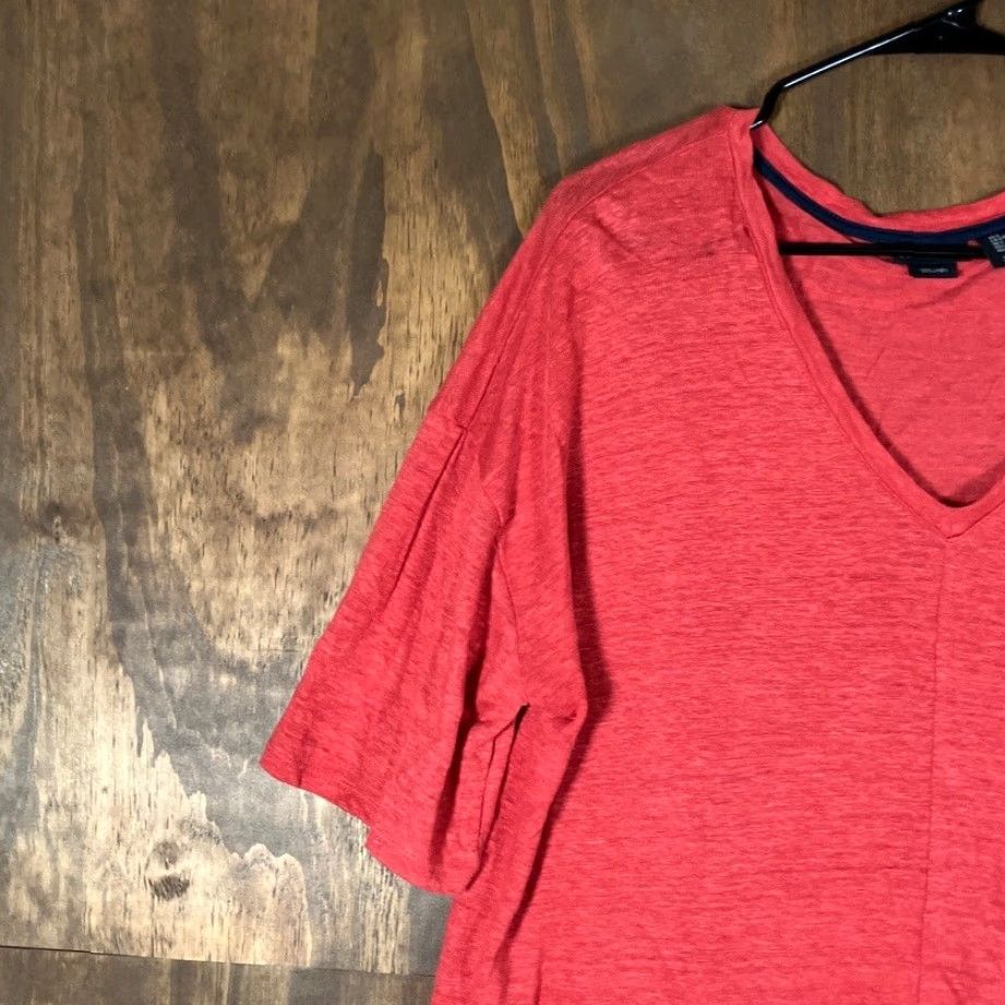 Vintage Tahari Womens Shirt Orange V Neck Short Sleeve 100% Linen Large Size L / US 10 / IT 46 - 4 Thumbnail
