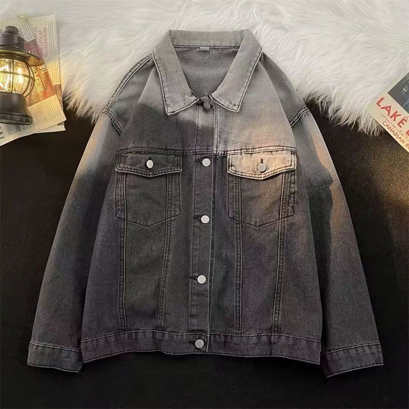 Vintage Black Gray Ombre Wash Denim Jacket Size US M / EU 48-50 / 2 - 1 Thumbnail