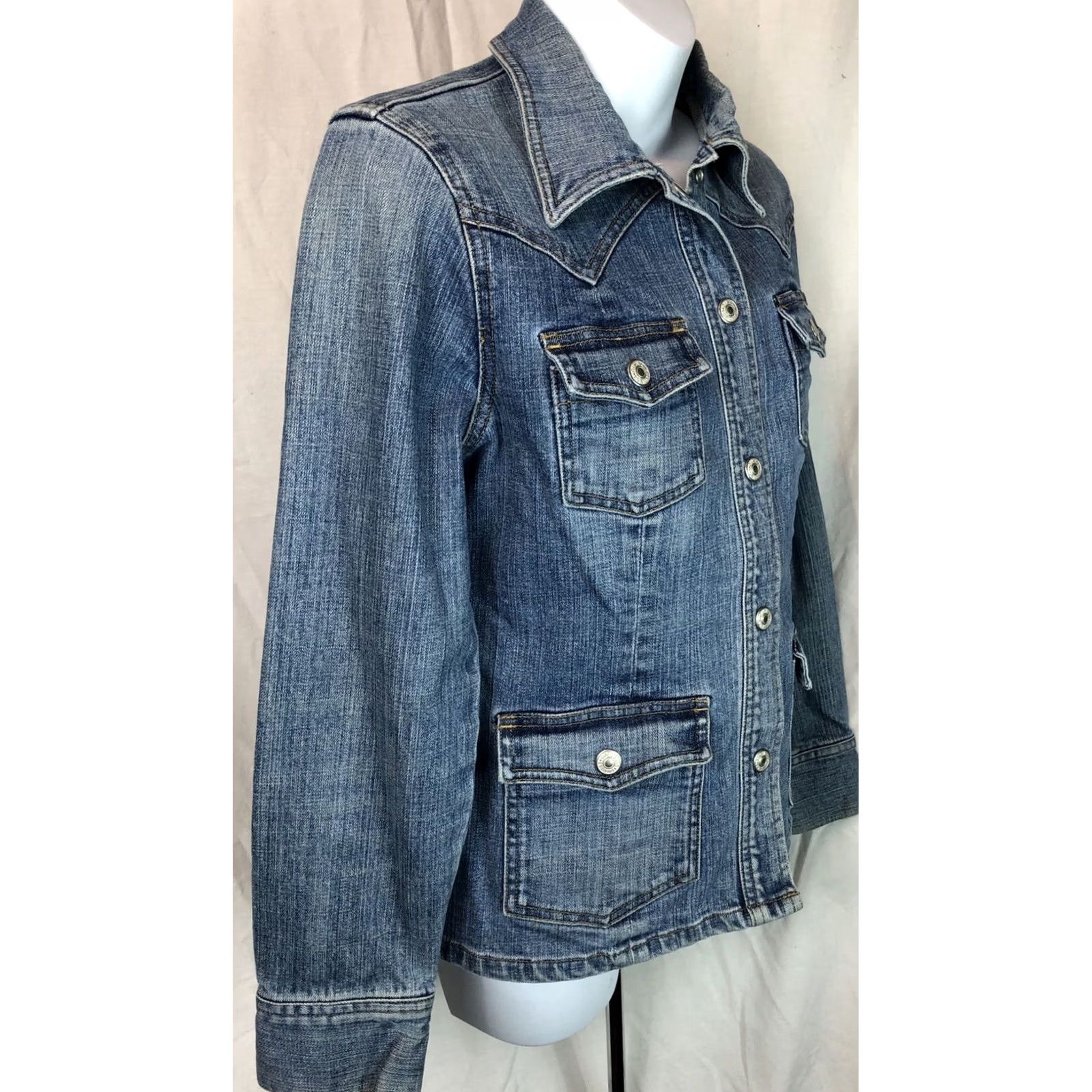 Gap Gap Jacket S Blue Jean Denim Stretch Snap Front Pockets Trucker Western Grunge Size 28" / US 6 / IT 42 - 2 Thumbnail