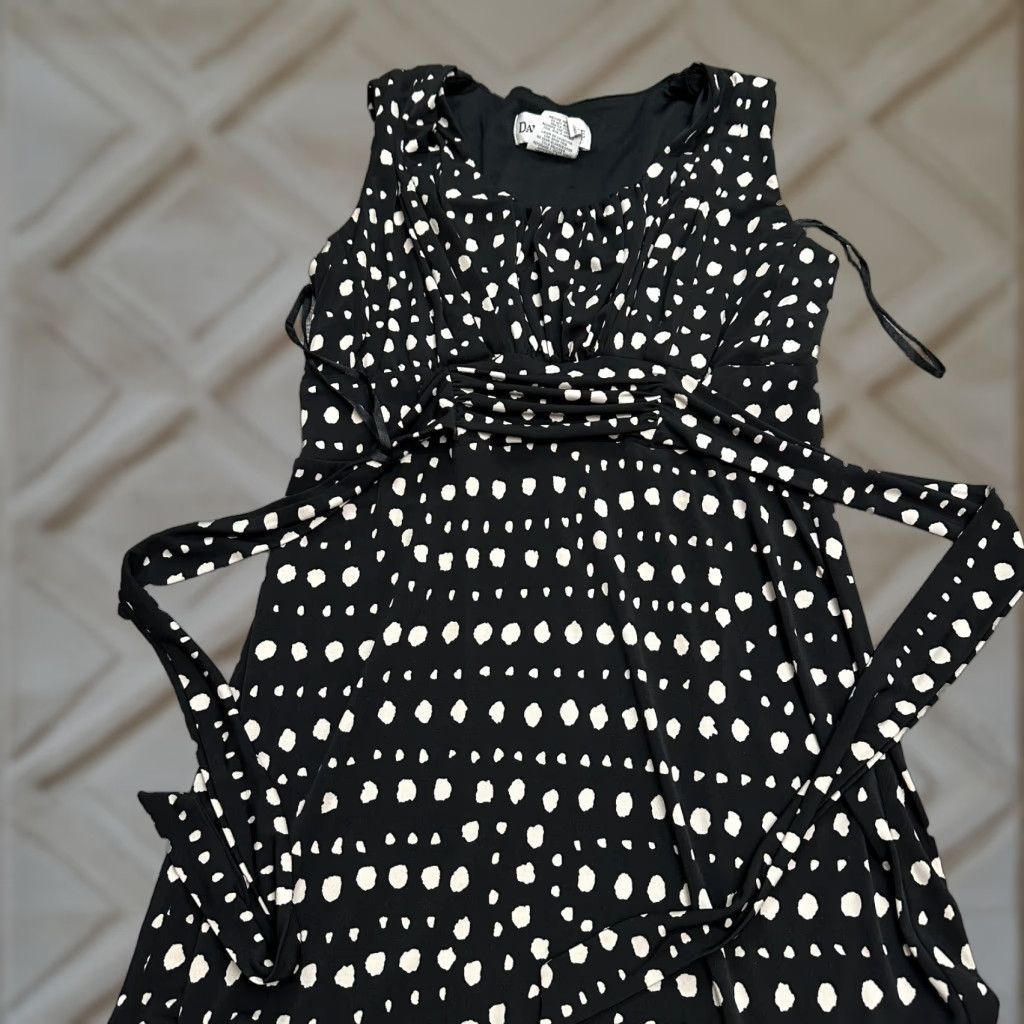 Vintage Danny & Nicole Midi Dress Womens 6 Black White Polka Sleeveless Ruffle Pleated Size M / US 6-8 / IT 42-44 - 1 Thumbnail