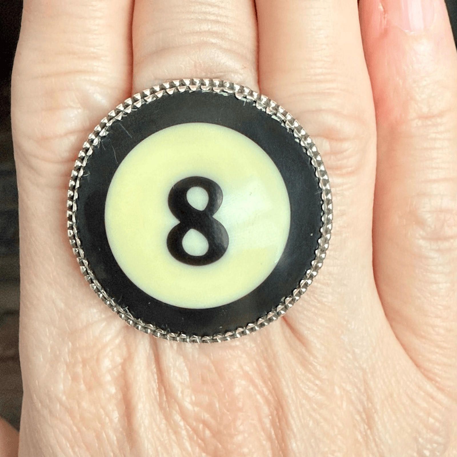 NBDN Nobrandedon Unique Billiard Ball # 8 Statement Ring Silver Adjustable Size ONE SIZE - 8 Thumbnail