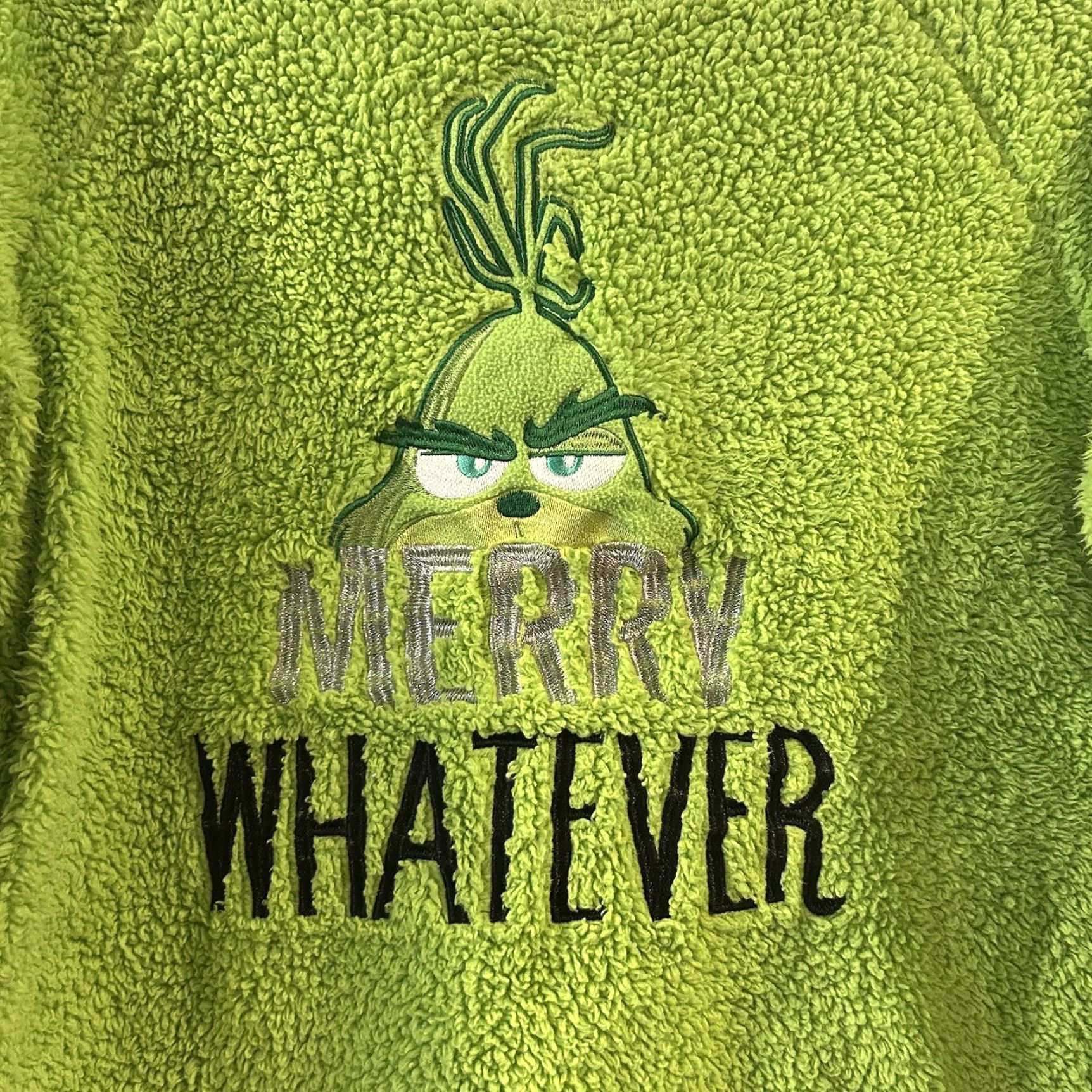 Vintage Sherpa The Grinch Dr Seuss Embroidered Fleece Christmas Sweater Pullover Large Green Unisex Adults Size L / US 10 / IT 46 - 3 Thumbnail