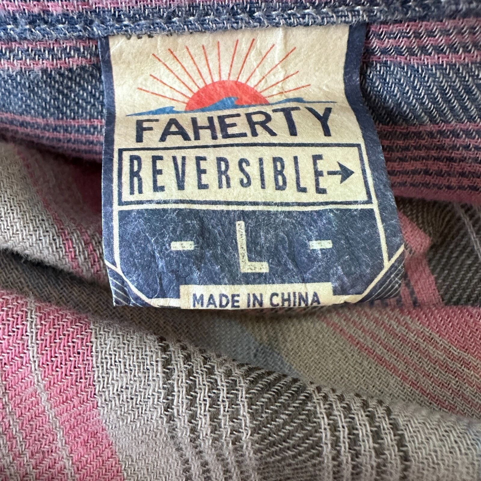 Faherty Faherty Reversible Belmar Shirt Mens L Blue Pink Long Sleeve Size US L / EU 52-54 / 3 - 8 Thumbnail