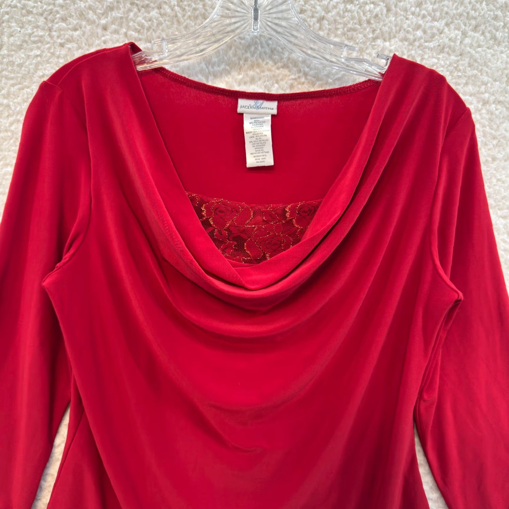Vintage VINTAGE Y2K Top Red Jersey Ruched Cowl Neck Cocktail Large Slinky Stretch Shirt Womens L Size L / US 10 / IT 46 - 3 Thumbnail