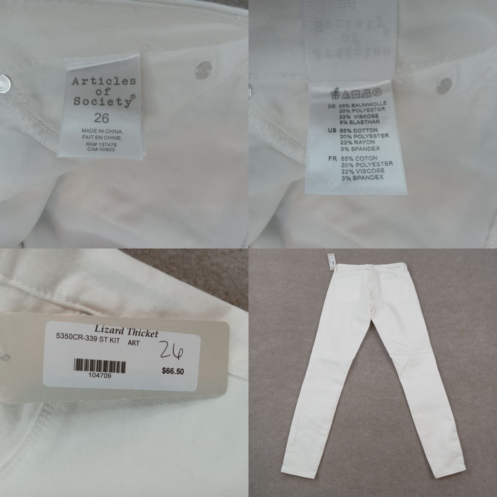 Vintage Articles of Society Women's White Skinny Jeans Size 26 Stretch Casual Size 26" / US 2 / IT 38 - 8 Thumbnail