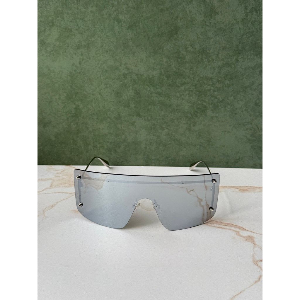 Alexander McQueen NEW Alexander McQueen AM0412S Silver Mirror Mask Sunglasses Size ONE SIZE - 3 Thumbnail